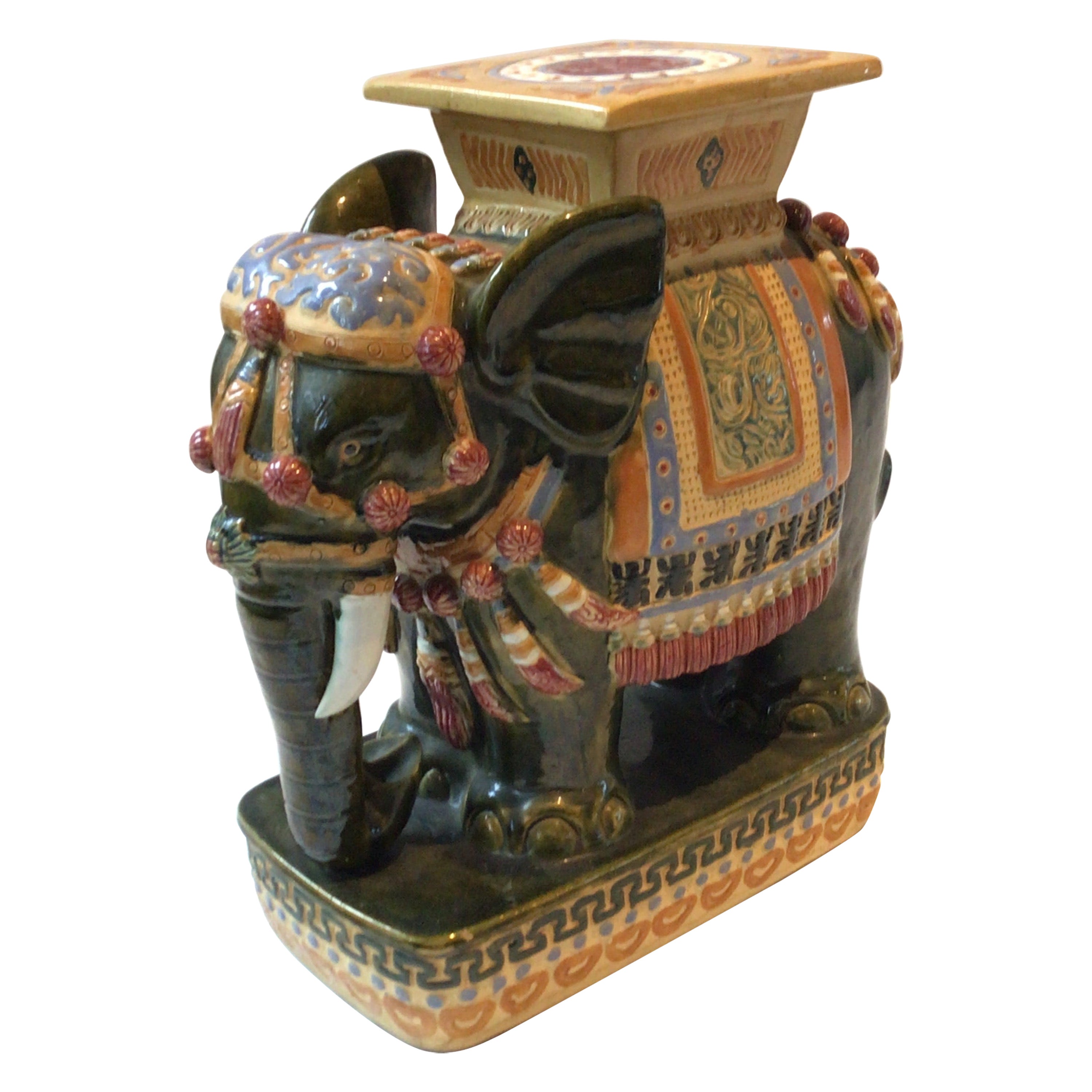 1970s Hand Painted Elephant Garden Stool / Side Table