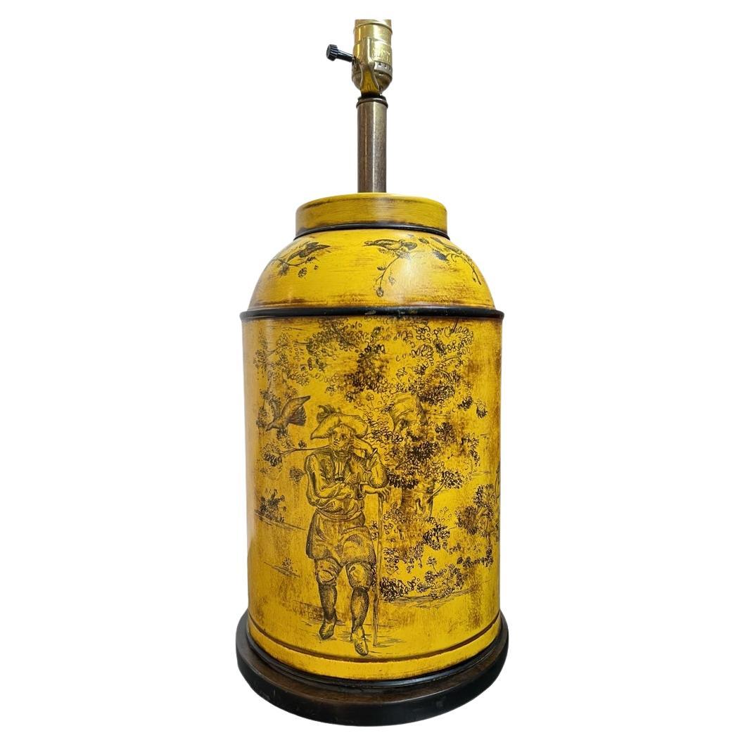 Französische, handbemalte Frederick Cooper-Teekanister-Lampe aus Zinn, 1970er Jahre im Angebot