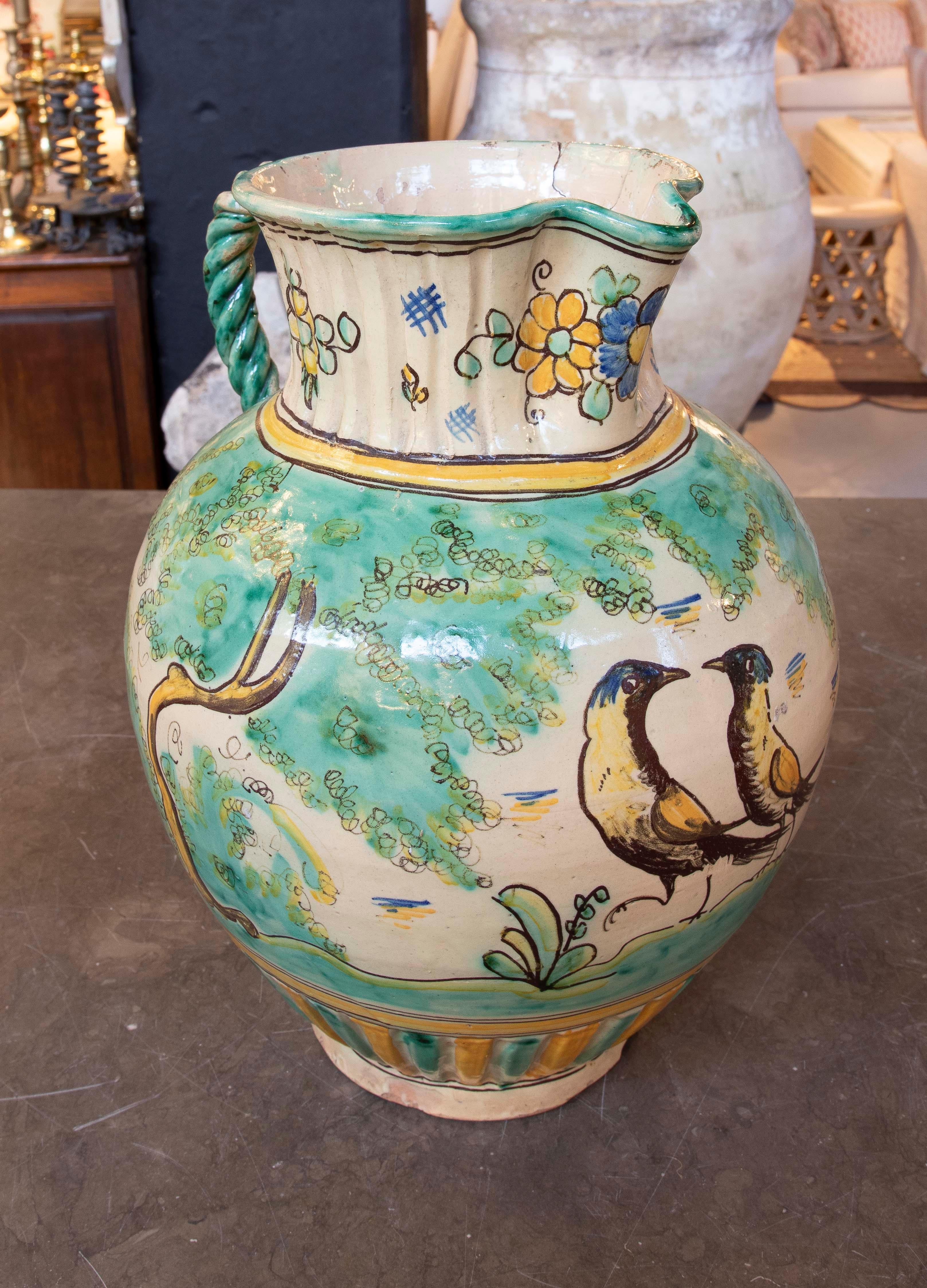 1970s Hand-painted Glazed Spanish Ceramic Jug from Puente del Arzobispo. For Sale 6