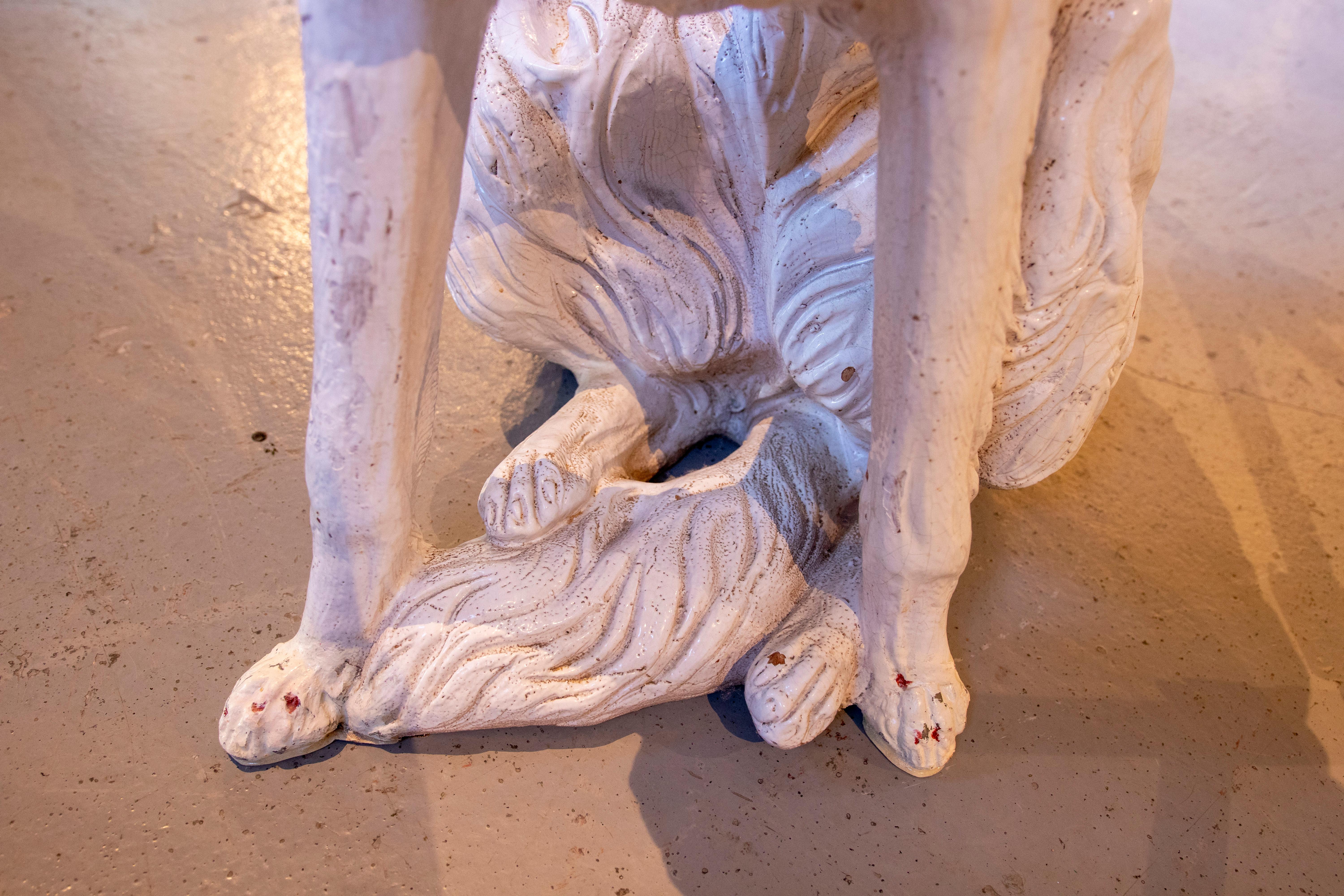 1970er Jahre Handbemalte, glasierte Terrakotta-Skulptur eines russischen Windhundes (Barsoi), Italien im Angebot 9