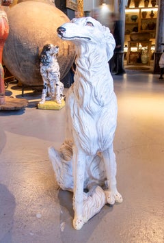 1970s Hand-Painted Glazed Terracotta Russian Greyhound (Borzoi) Sculpture, Italy