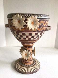 1970s Hand Painted Greek Bowl Adorned With Hand Painted Flowers