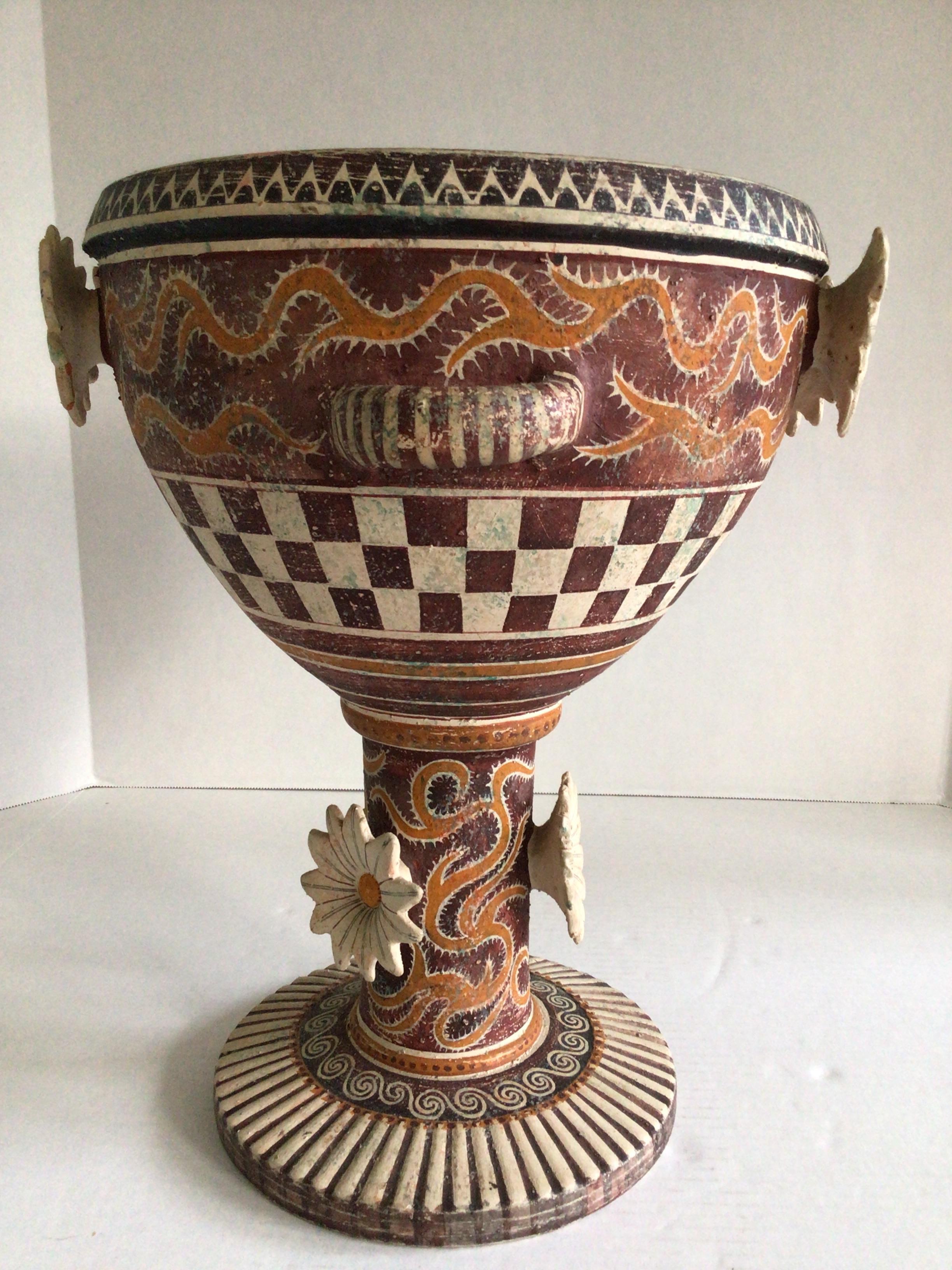 Classical Greek 1970s Hand Painted Greek Bowl Adorned With Hand Painted Flowers For Sale