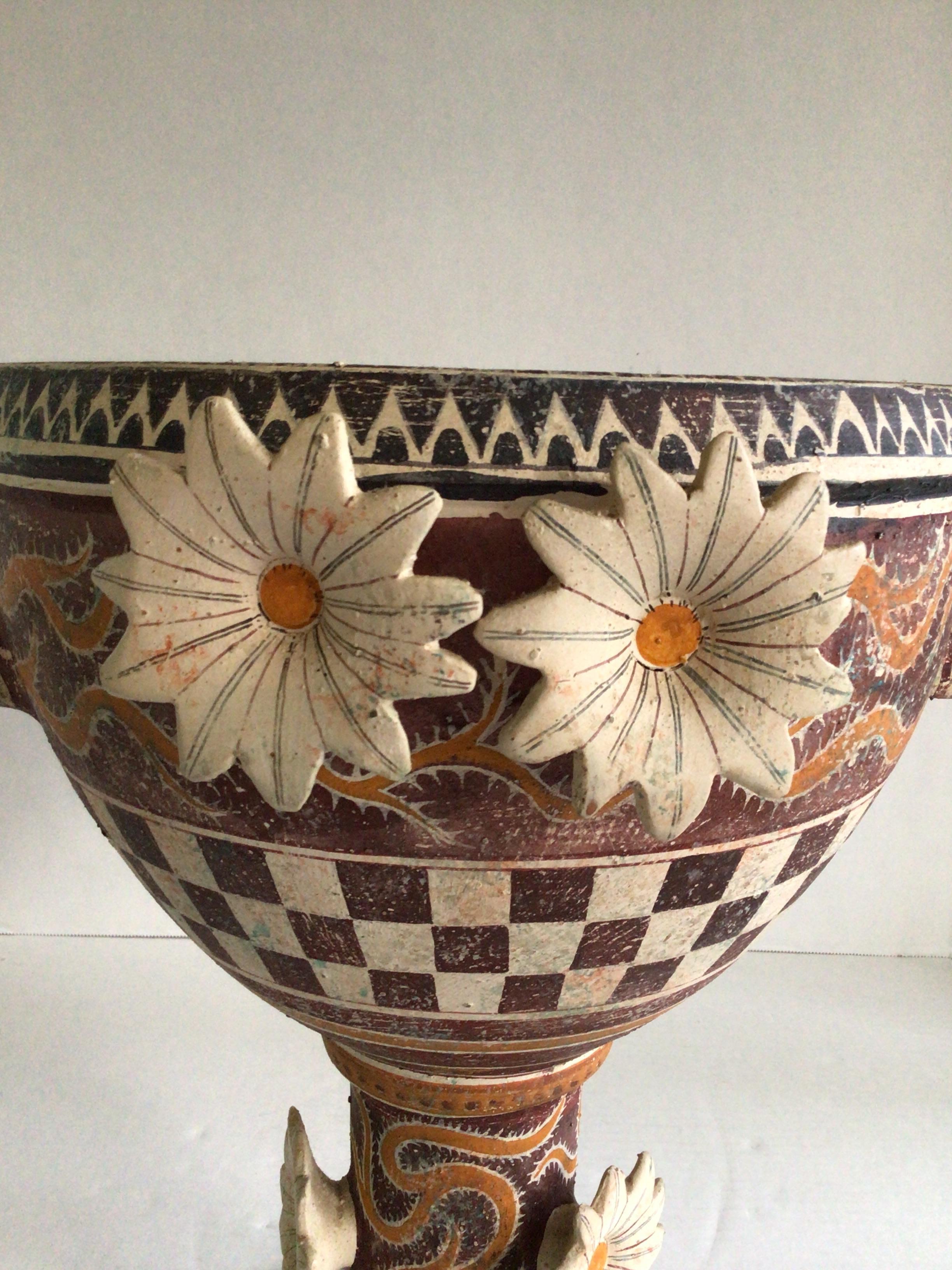 Hand-Crafted 1970s Hand Painted Greek Bowl Adorned With Hand Painted Flowers For Sale