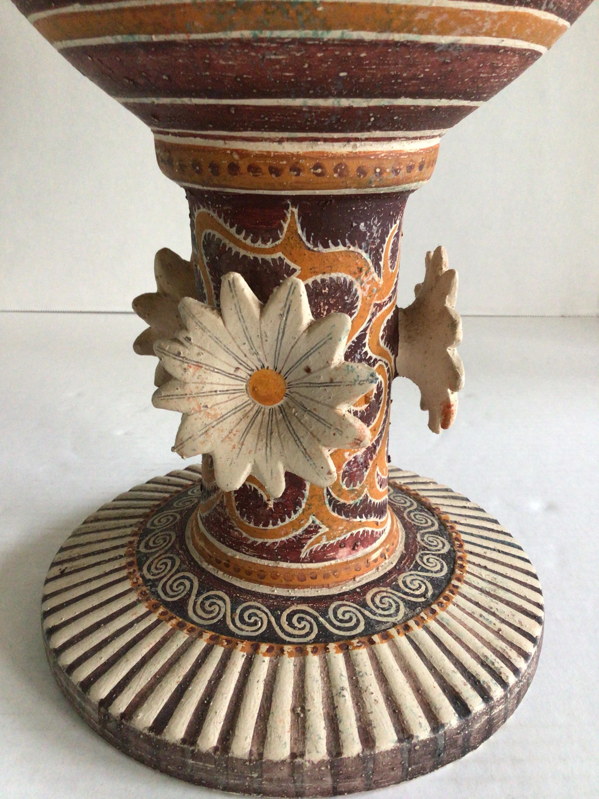 Late 20th Century 1970s Hand Painted Greek Bowl Adorned With Hand Painted Flowers For Sale