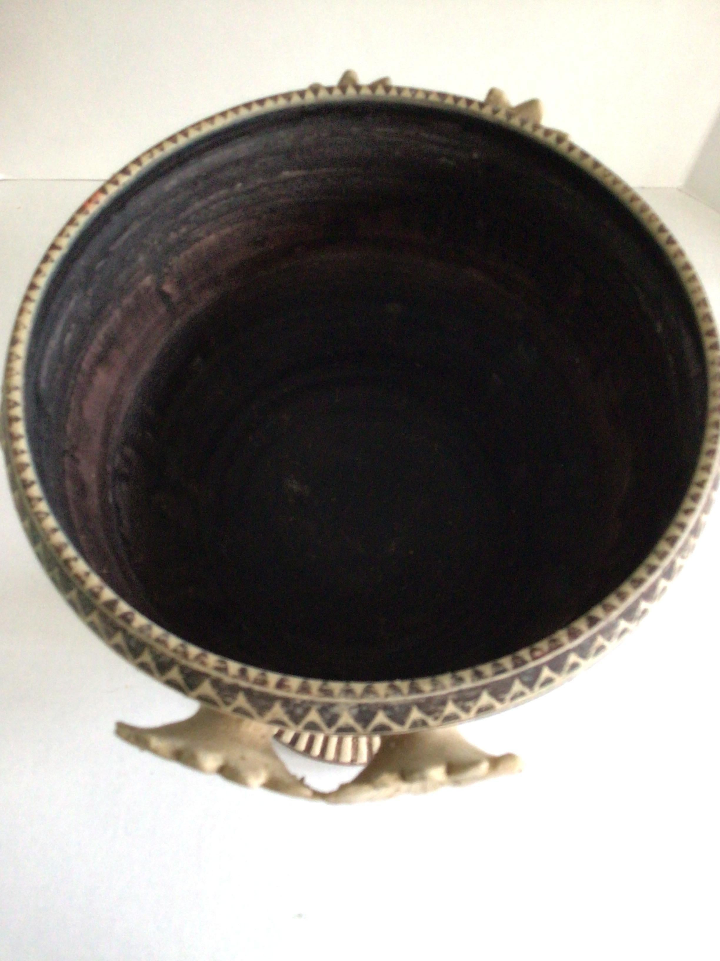 Terracotta 1970s Hand Painted Greek Bowl Adorned With Hand Painted Flowers For Sale