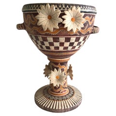 Bol grec des années 1970 peint à la main orné de fleurs peintes à la main