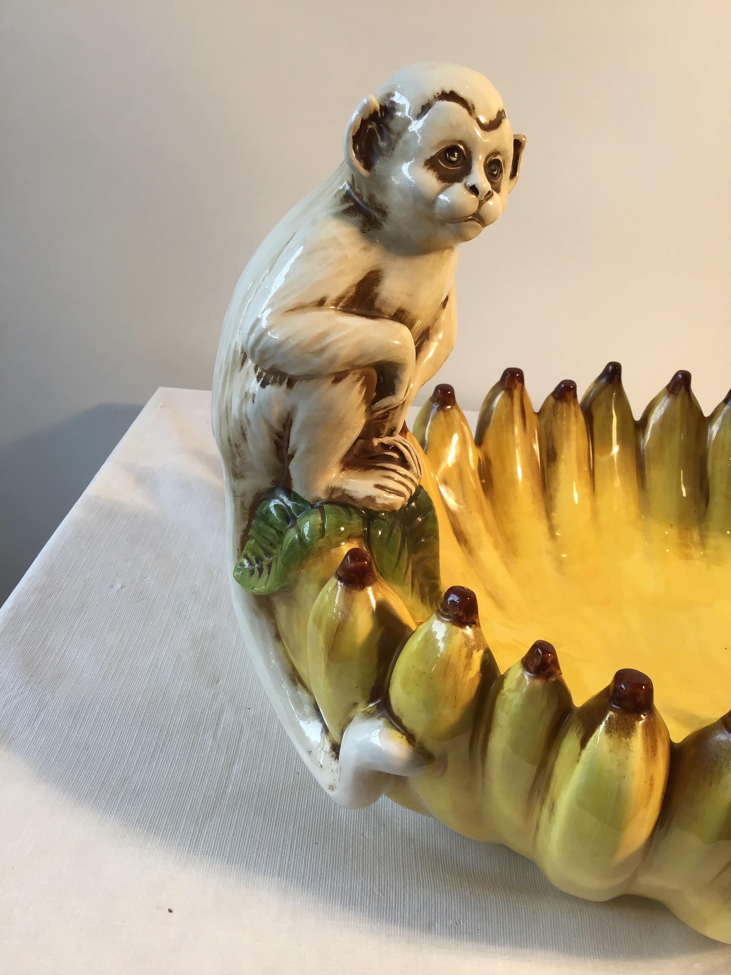 1970s Hand Painted Italian Ceramic Monkey Bowl Made for Gumps 1