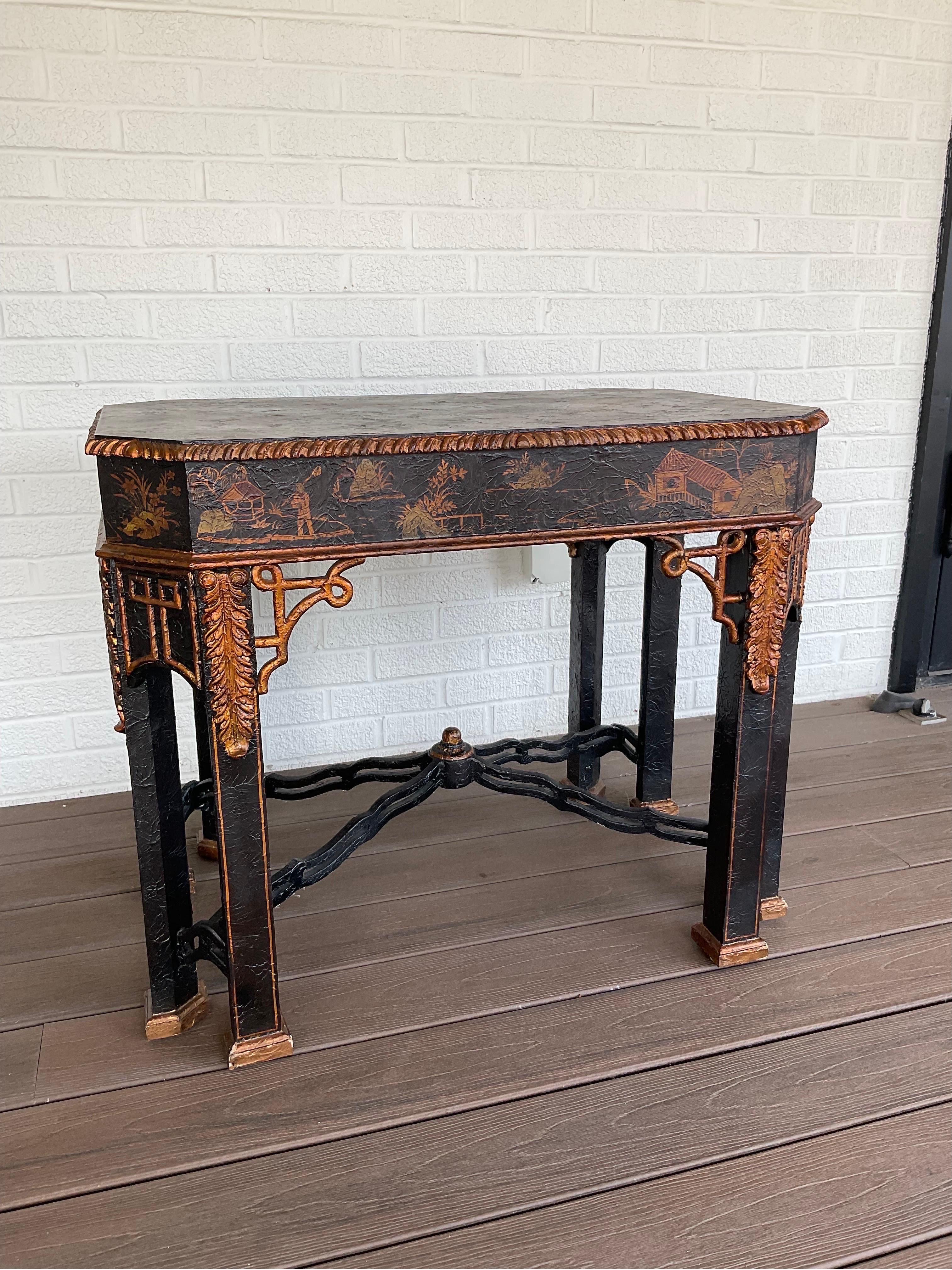 Beautiful Hand Painted 8 legged Chinoiserie Table by famed Maitland Smith. Excellent Vintage Condition.

Condition Disclosure:
Please understand nearly all of our inventory is comprised of rare to very rare vintage pieces. They are not new and