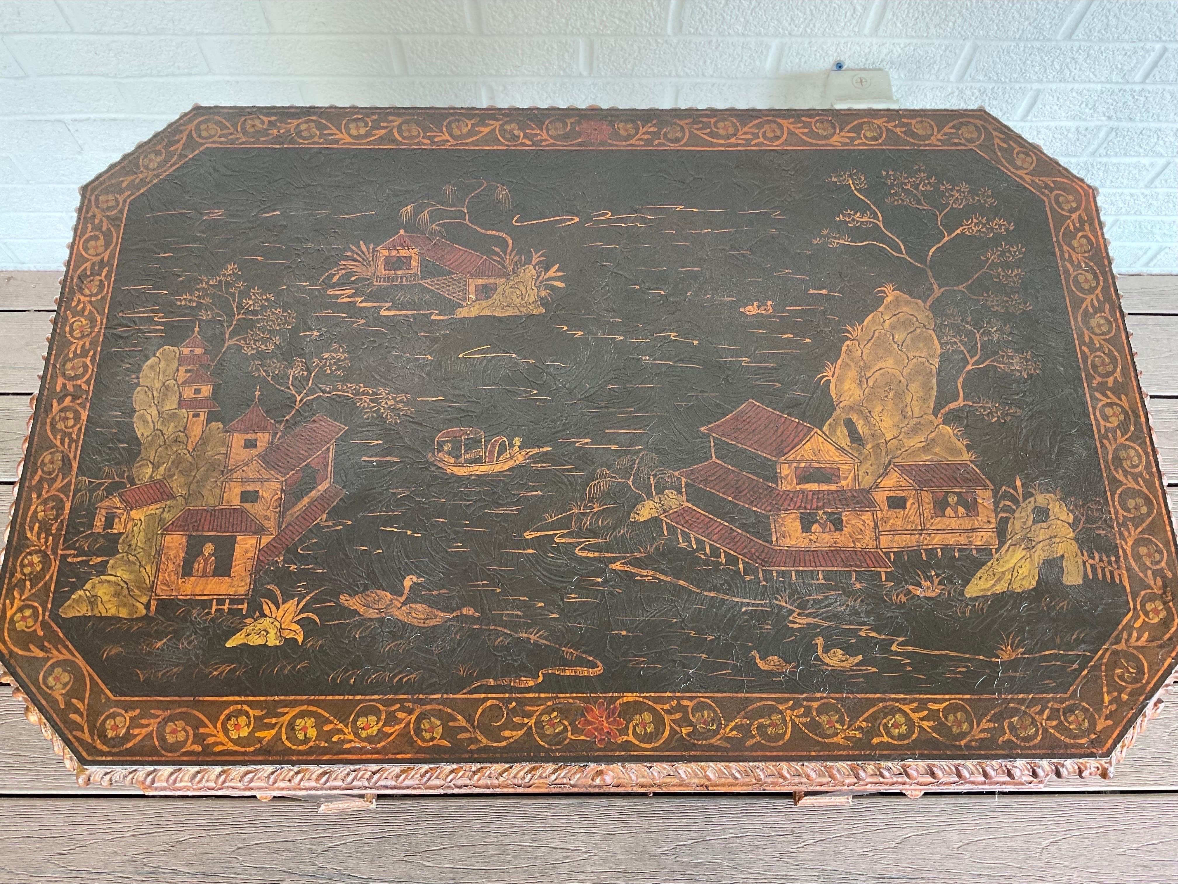 Hand-Painted 1970s Hand Painted Maitland Smith Chinoiserie Table