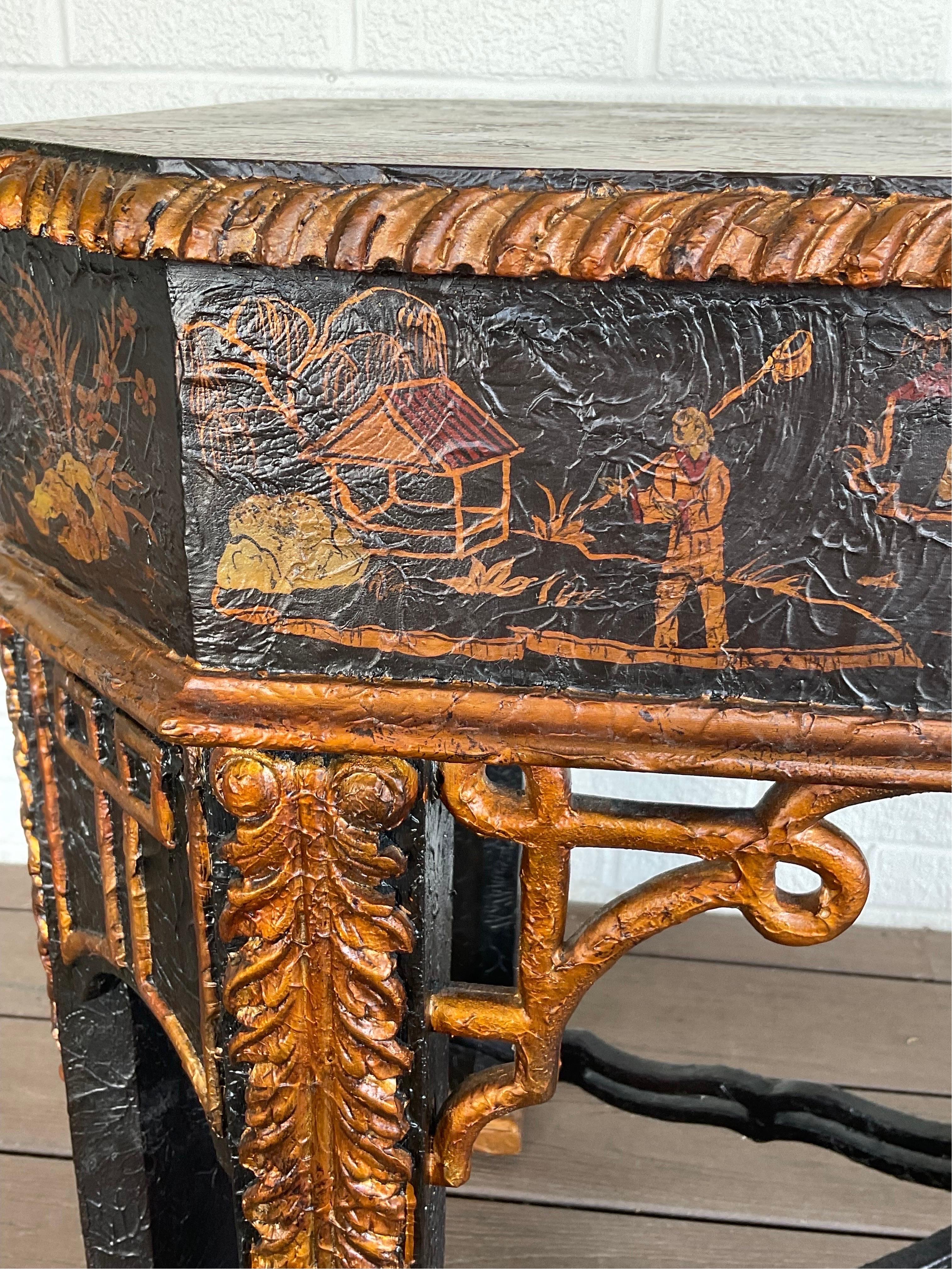 1970s Hand Painted Maitland Smith Chinoiserie Table In Good Condition In Hartville, OH