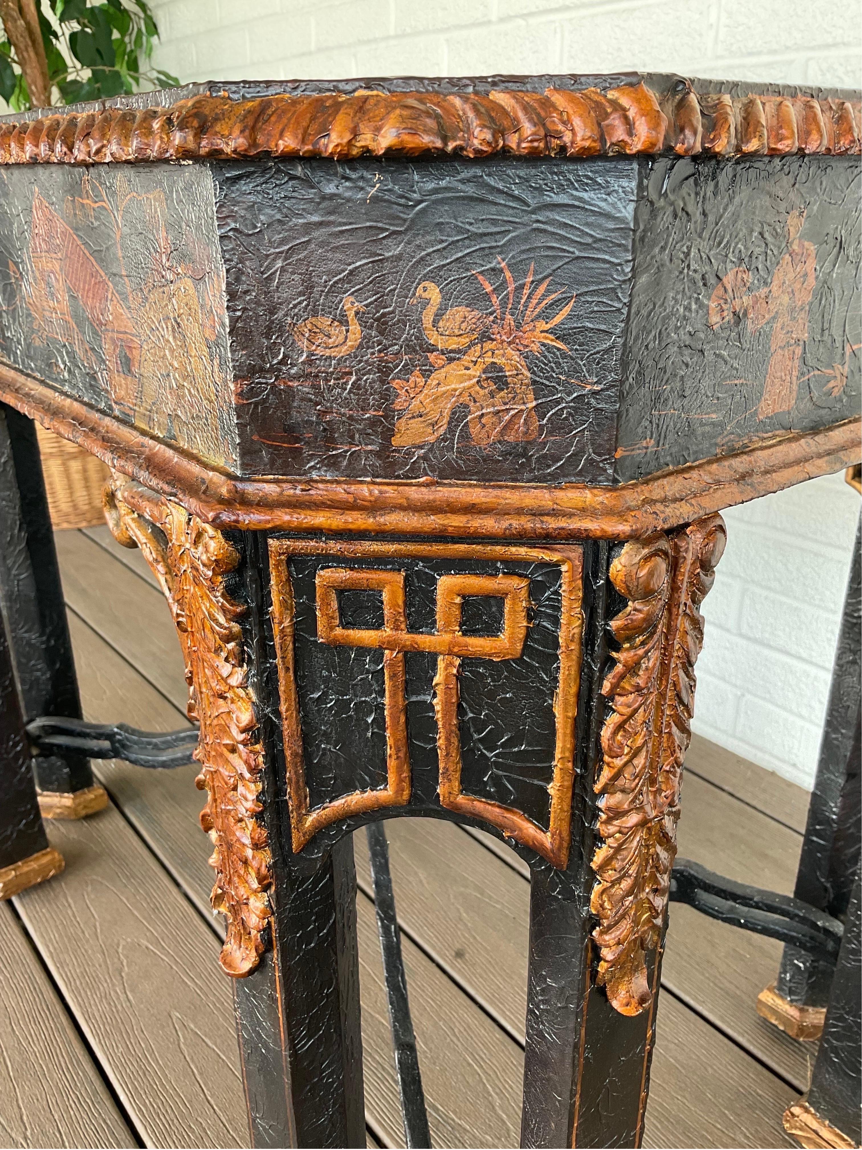 Wood 1970s Hand Painted Maitland Smith Chinoiserie Table