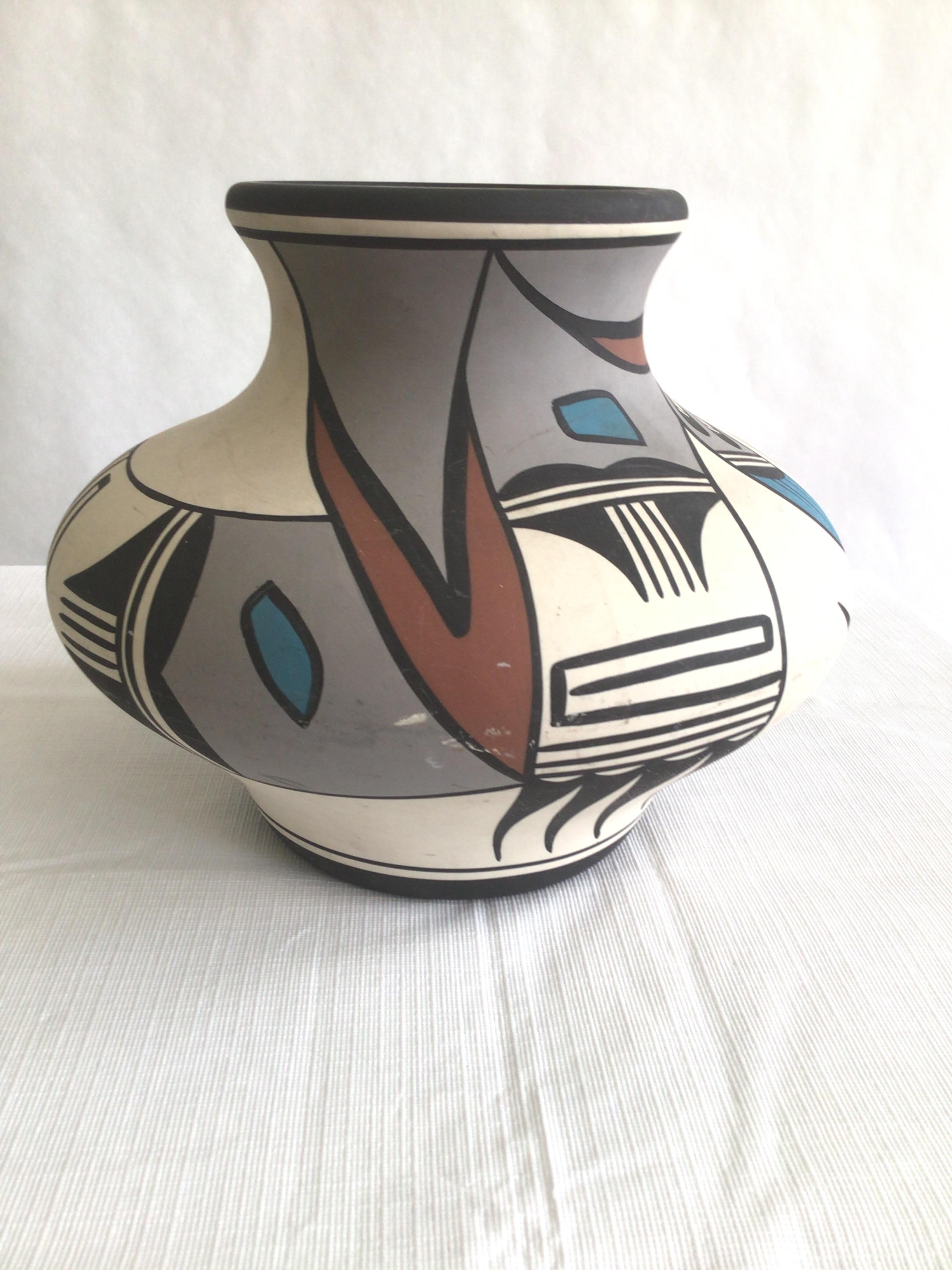 Late 20th Century 1970s Hand-Painted Native American Vase For Sale