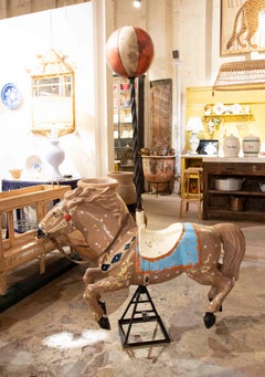 1970s Hand Painted Vintage Carousel Horse with Decorative Sphere