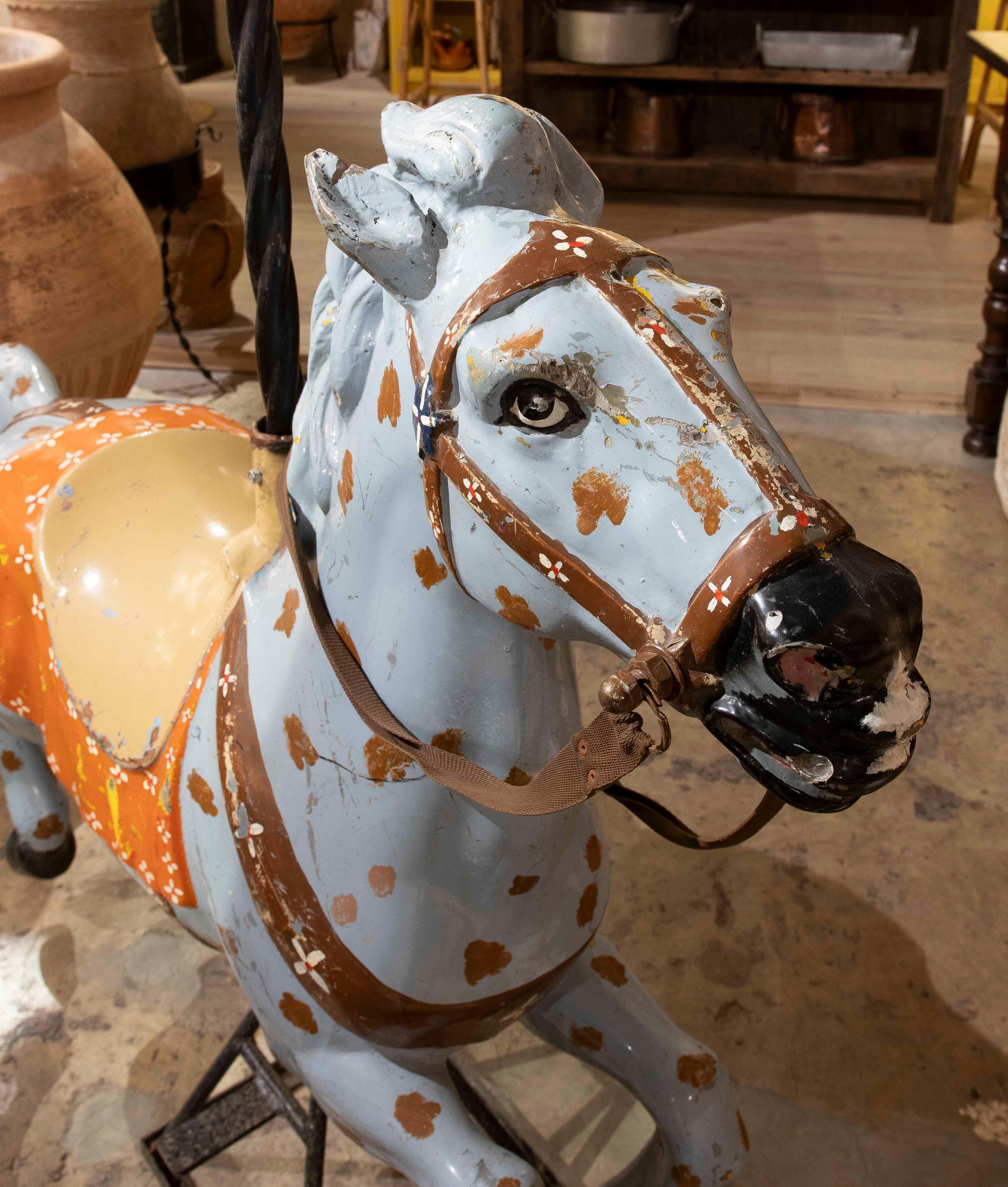 Spanish 1970s Hand Painted Vintage carousel Horse with Decorative Sphere For Sale