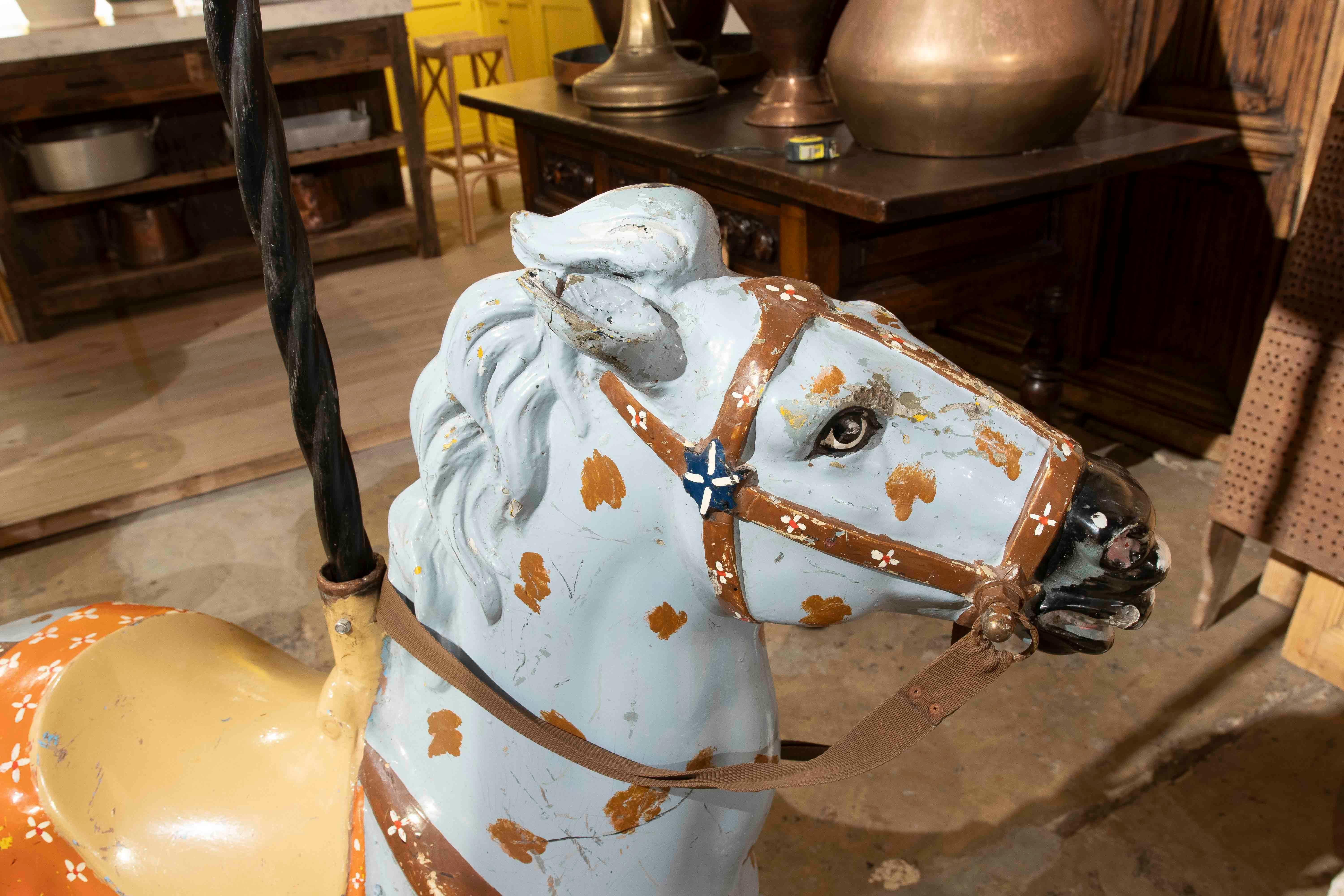 Hand-Painted 1970s Hand Painted Vintage carousel Horse with Decorative Sphere For Sale