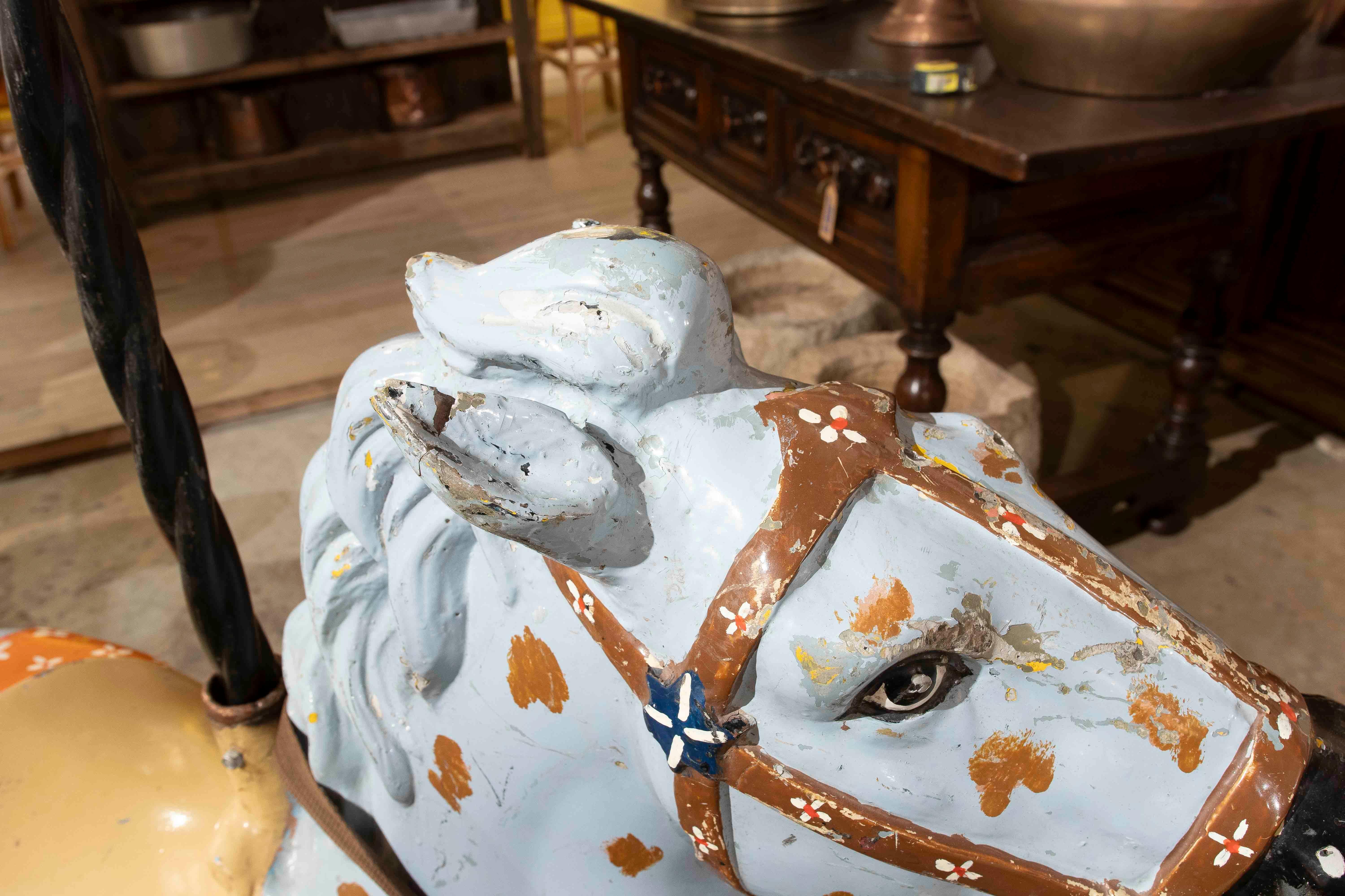 20th Century 1970s Hand Painted Vintage carousel Horse with Decorative Sphere For Sale