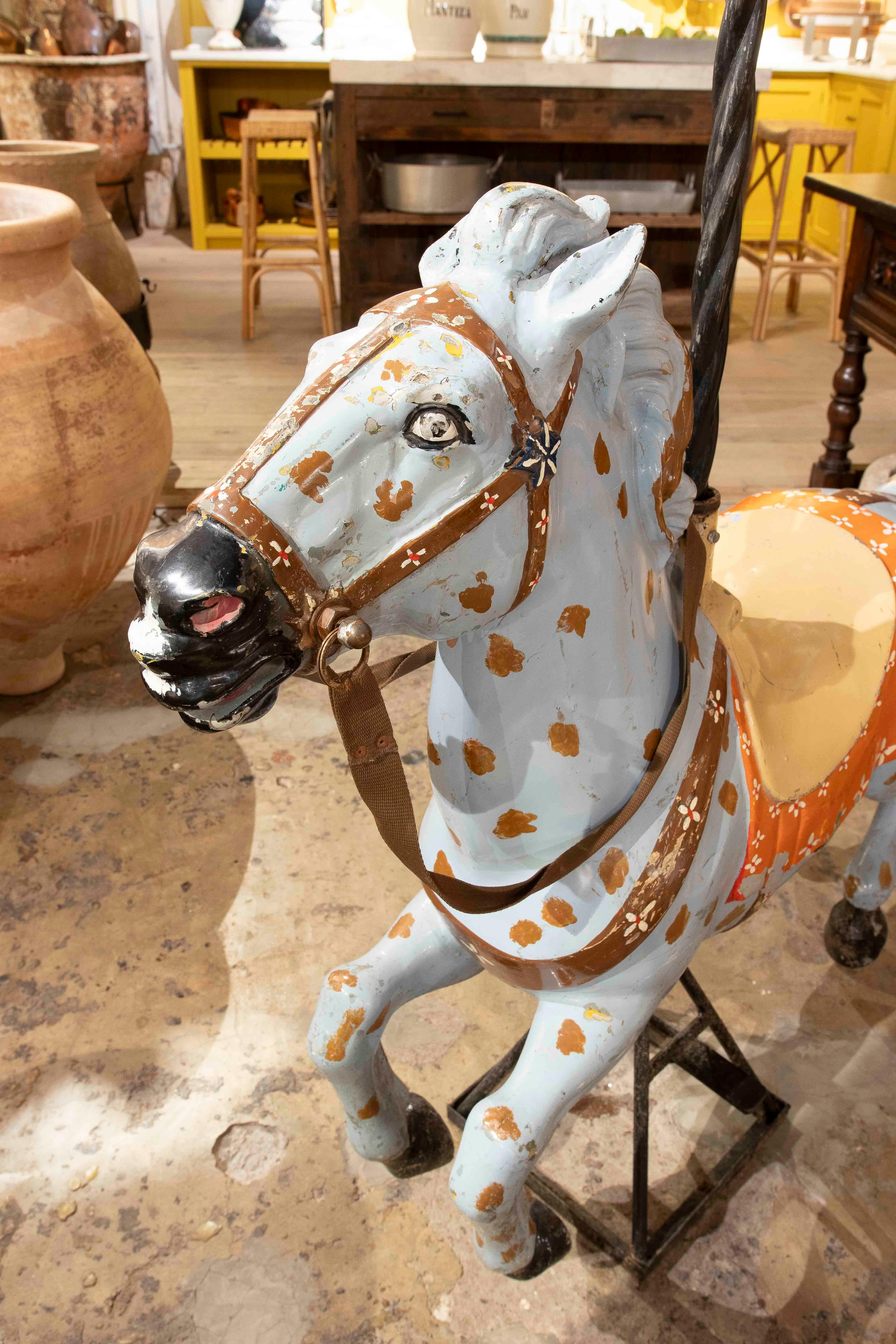 1970s Hand Painted Vintage carousel Horse with Decorative Sphere For Sale 2