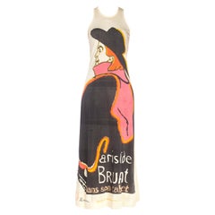 1970S Hand Printed Polyester Jersey Toulouse Lautrec Aristide Bruant Maxi Dress