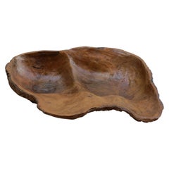 Retro 1970s Hand Produced Natural Wooden Bowl Made from Olive Wood