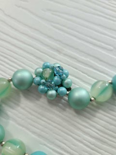 1970s Hand-Strung Sea Foam Ombre Lucite & Vintage Crystal Necklace