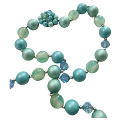 1970s Hand-Strung Sea Foam Ombre Lucite & Retro Crystal Necklace