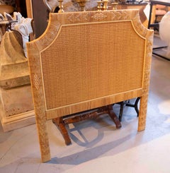 1970s Hand-Woven Natural Rattan Headboard – Vintage Tropical Style