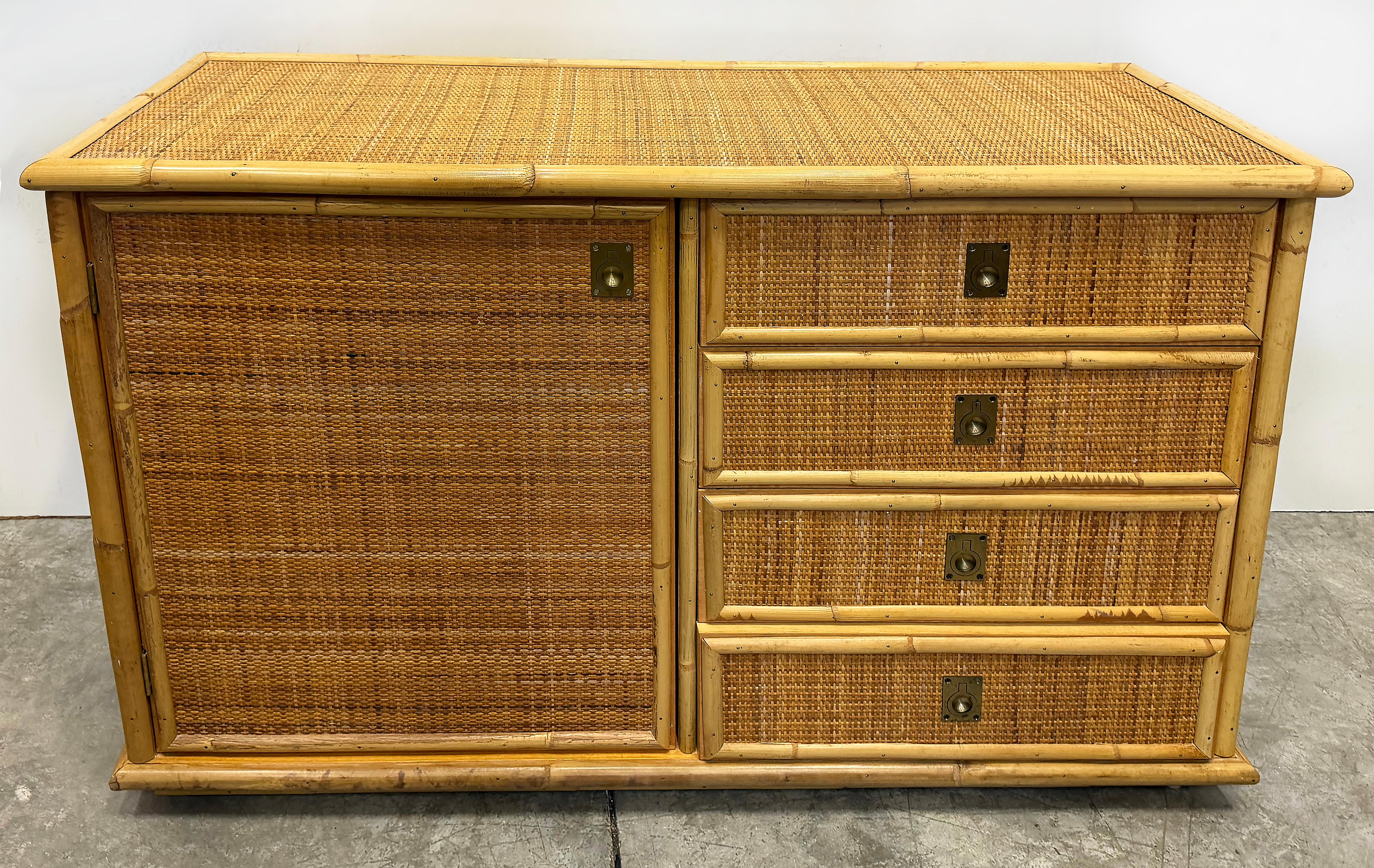 Hand-Woven 1970s Hand Woven Rattan Cabinet by Dal Vera, Made in Italy, Signed For Sale