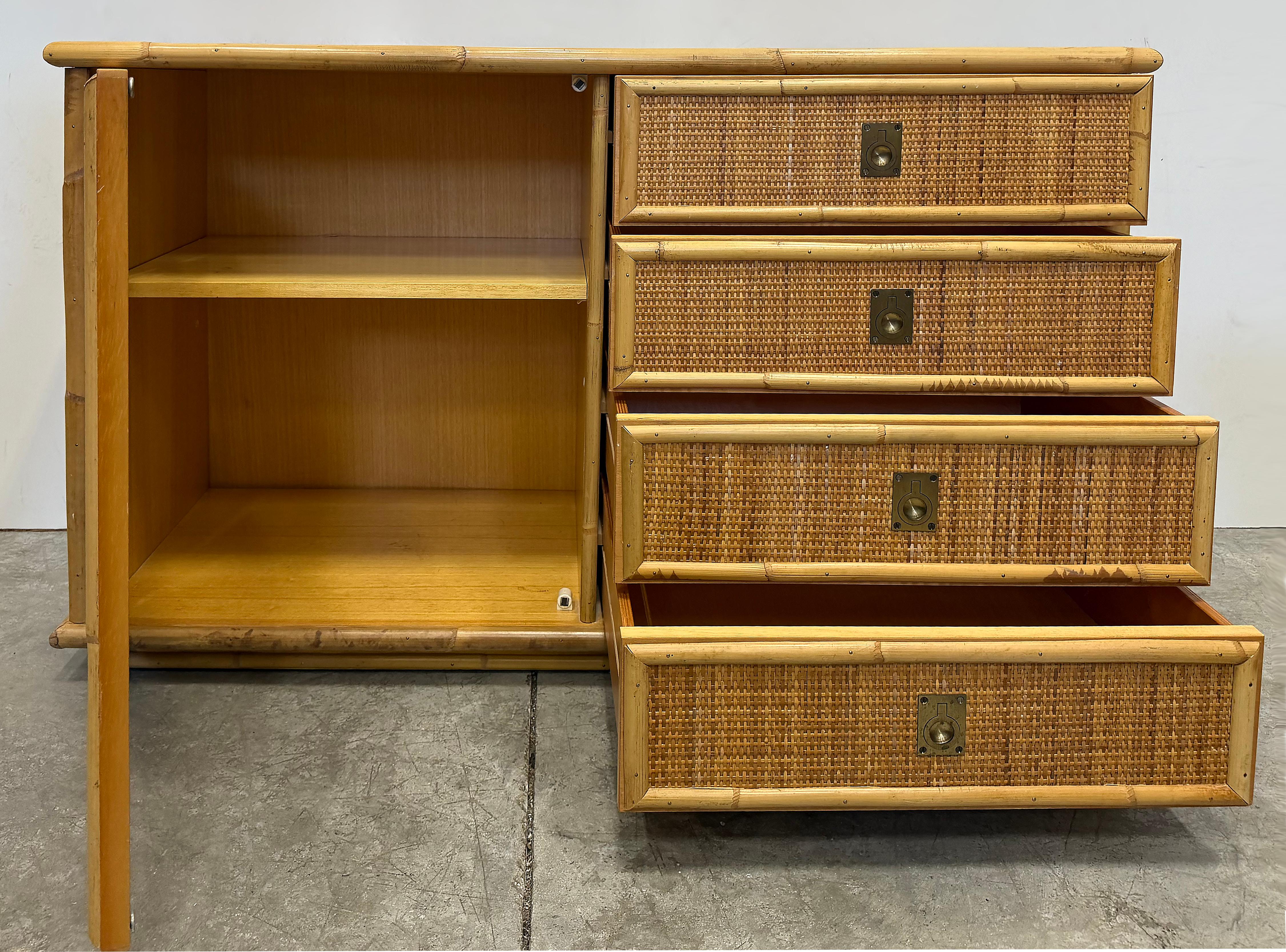 1970s Hand Woven Rattan Cabinet by Dal Vera, Made in Italy, Signed In Good Condition For Sale In Miami, FL