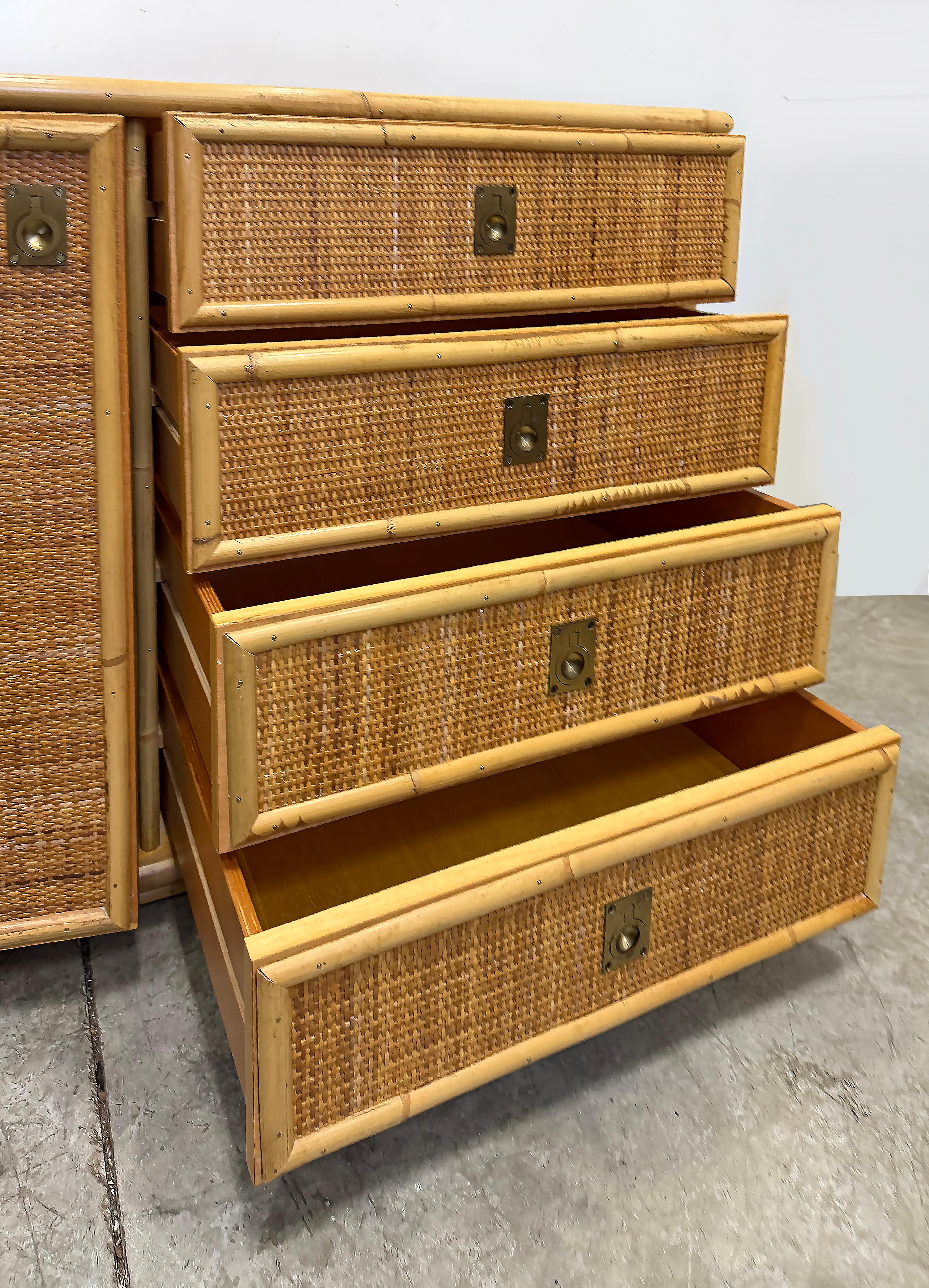 Late 20th Century 1970s Hand Woven Rattan Cabinet by Dal Vera, Made in Italy, Signed For Sale