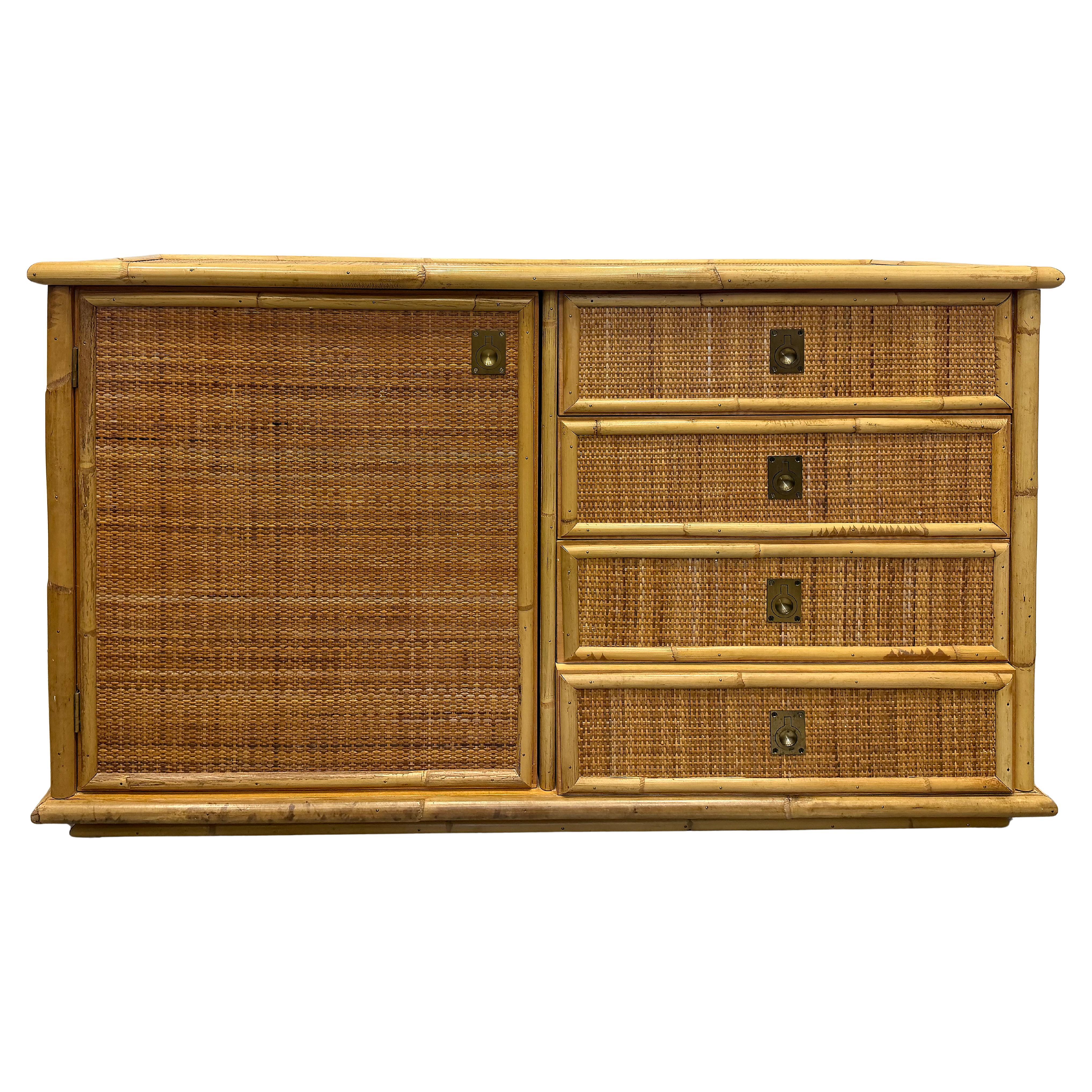 1970s Hand Woven Rattan Cabinet by Dal Vera, Made in Italy, Signed For Sale