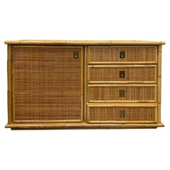 1970s Hand Woven Rattan Cabinet by Dal Vera, Made in Italy, Signed