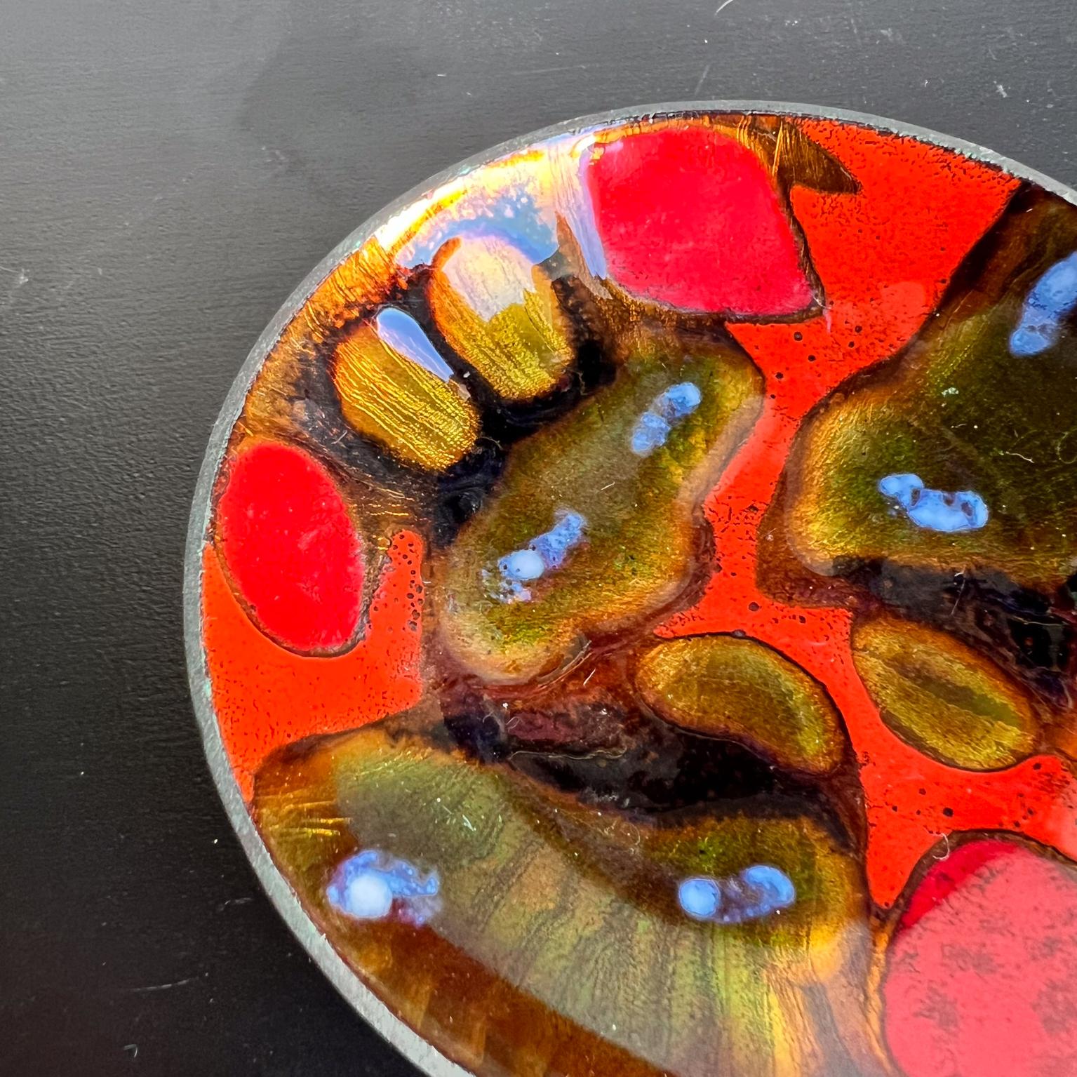 Scandinavian Modern 1970s Handarbeid Balestrand Norge Abstract Enamel Art Trinket Dish Norway