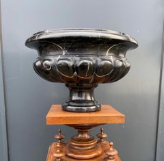 1970s Handcrafted Black Marquina Marble Table Centerpiece, Fruit Bowl or Planter