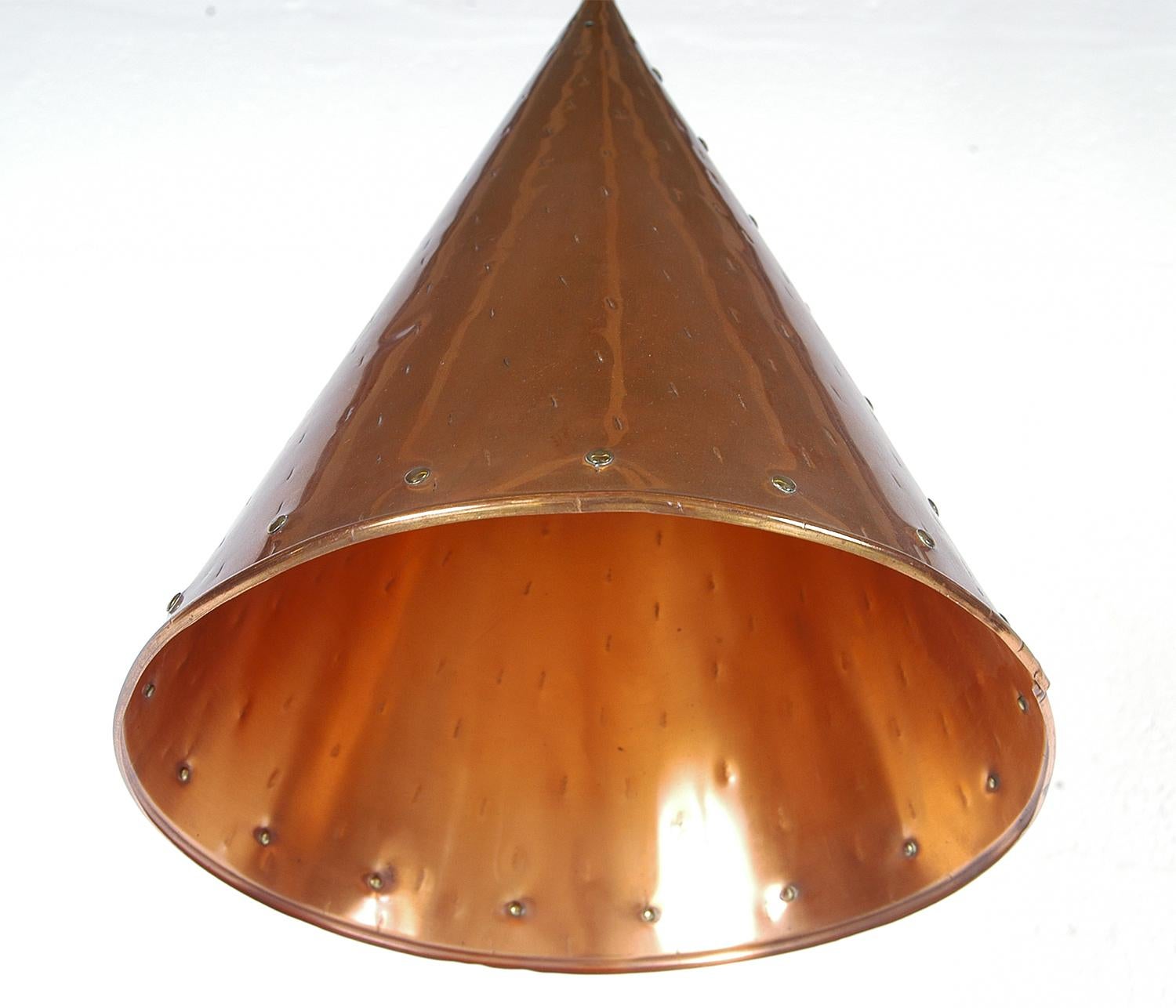 Hand-Crafted 1970s Handcrafted Danish Copper Cone Ceiling Pendant Rustic by Th. Valentin