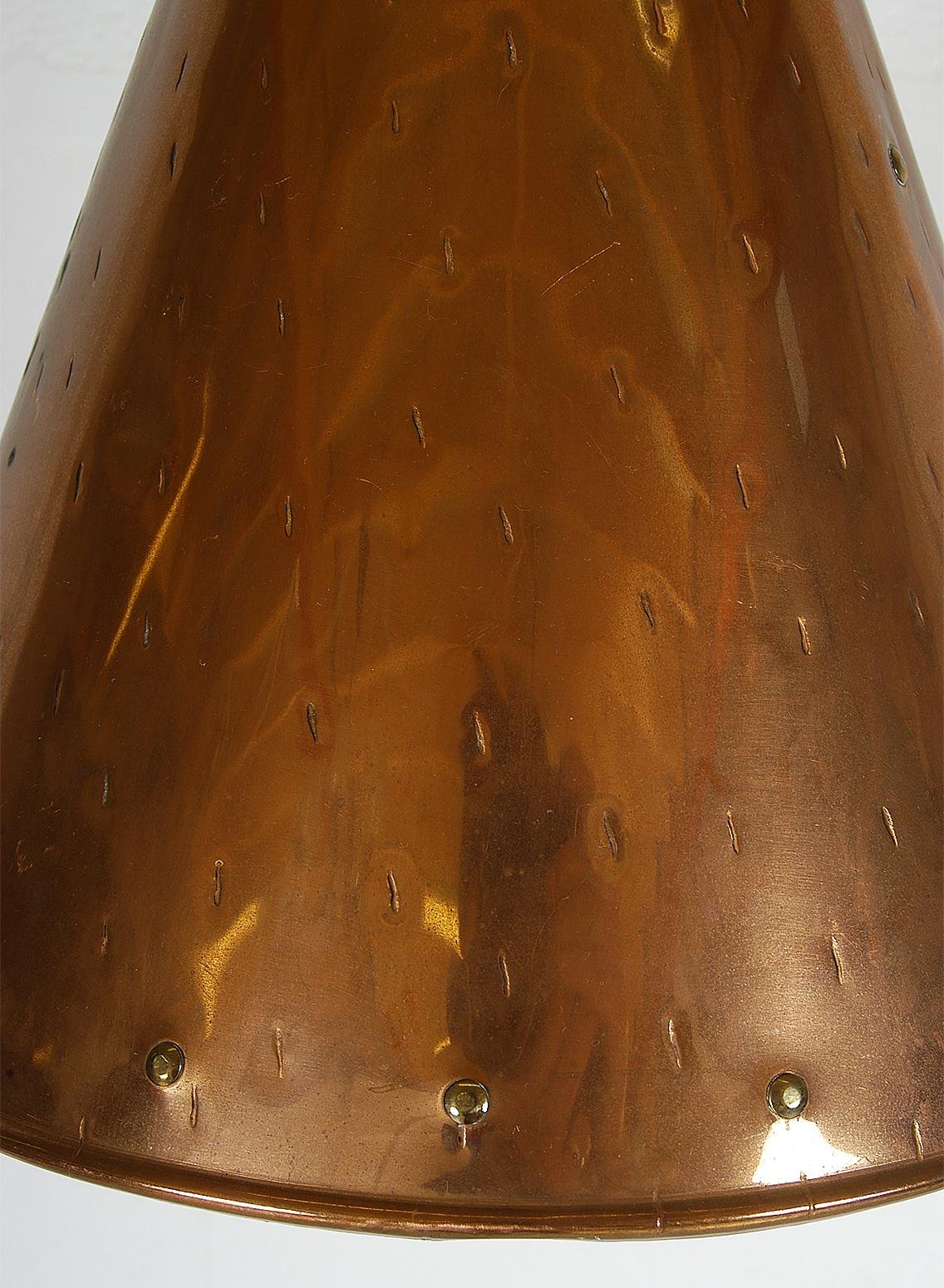 1970s Handcrafted Danish Copper Cone Ceiling Pendant Rustic by Th. Valentin In Good Condition In Sherborne, Dorset