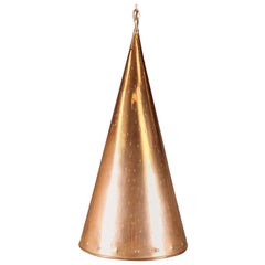 1970s Handcrafted Danish Copper Cone Ceiling Pendant Rustic by Th. Valentin