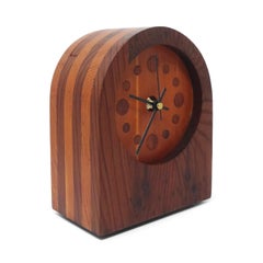 1970s Handcrafted Laminated Wood Desk Clock