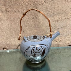 1970s Handcrafted Small Blue Tea Pot Studio Pottery Art