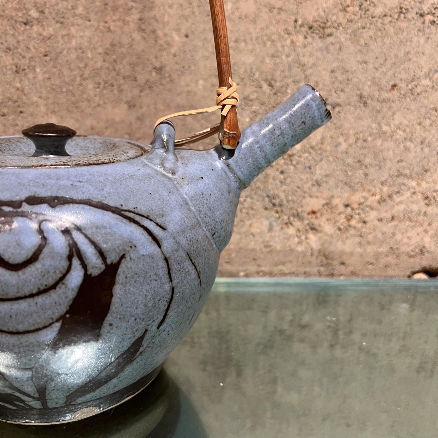 1970s Handcrafted Small Blue Tea Pot Studio Pottery Art  In Good Condition For Sale In Chula Vista, CA