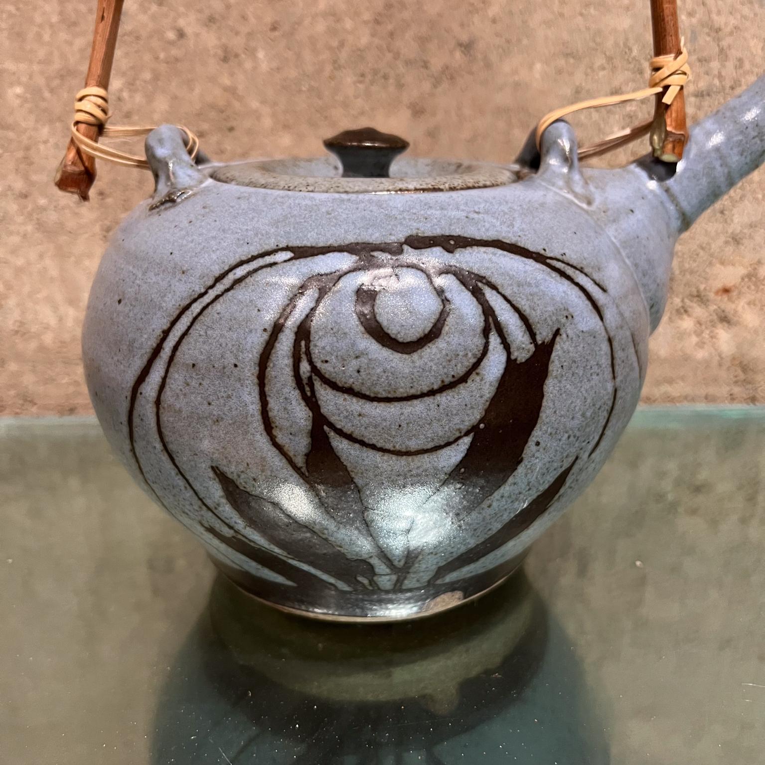 20th Century 1970s Handcrafted Small Blue Tea Pot Studio Pottery Art  For Sale