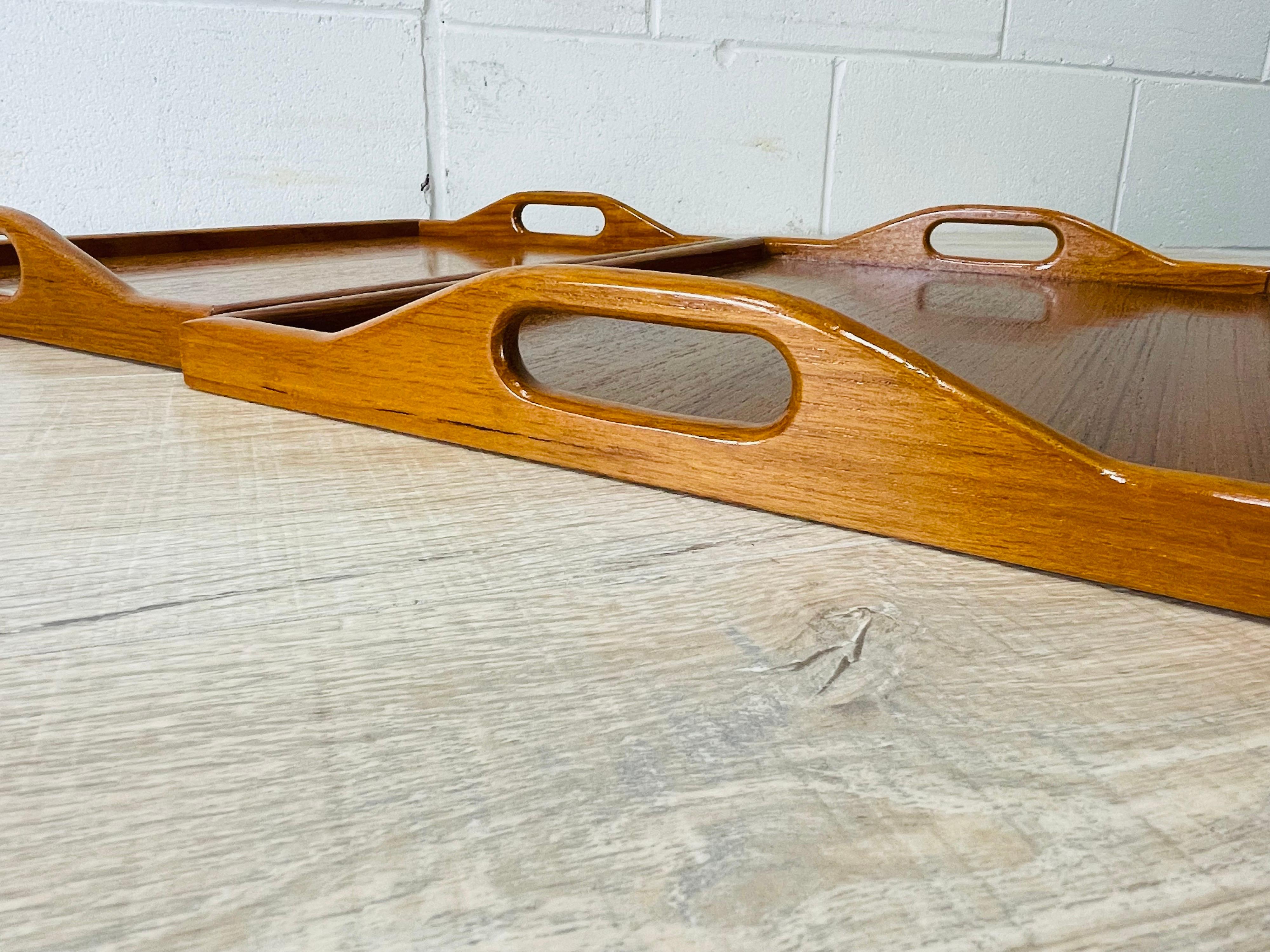 1970s Handled Teak Serving Trays, Pair For Sale 1