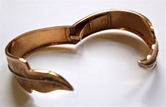 1970's handmade 18k rose gold engraved leaf cuff