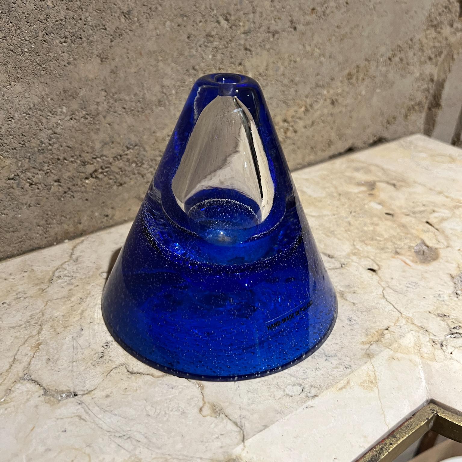 Mid-Century Modern 1970s Handmade Art Glass Blue Vase Poland For Sale