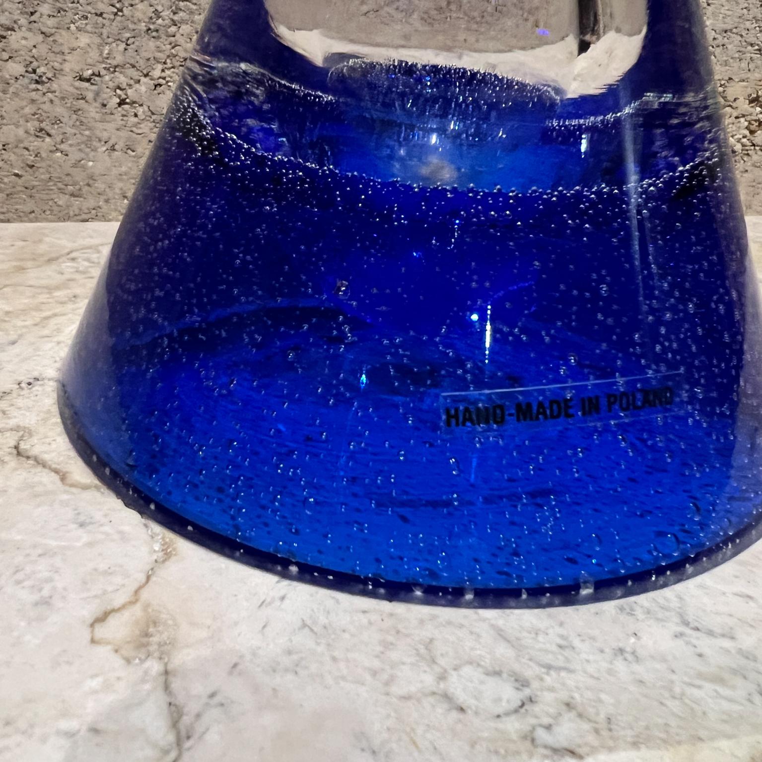 1970s Handmade Art Glass Blue Vase Poland In Good Condition For Sale In Chula Vista, CA