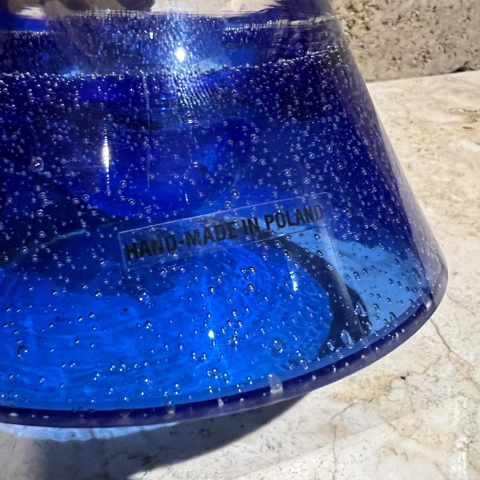 Late 20th Century 1970s Handmade Art Glass Blue Vase Poland For Sale