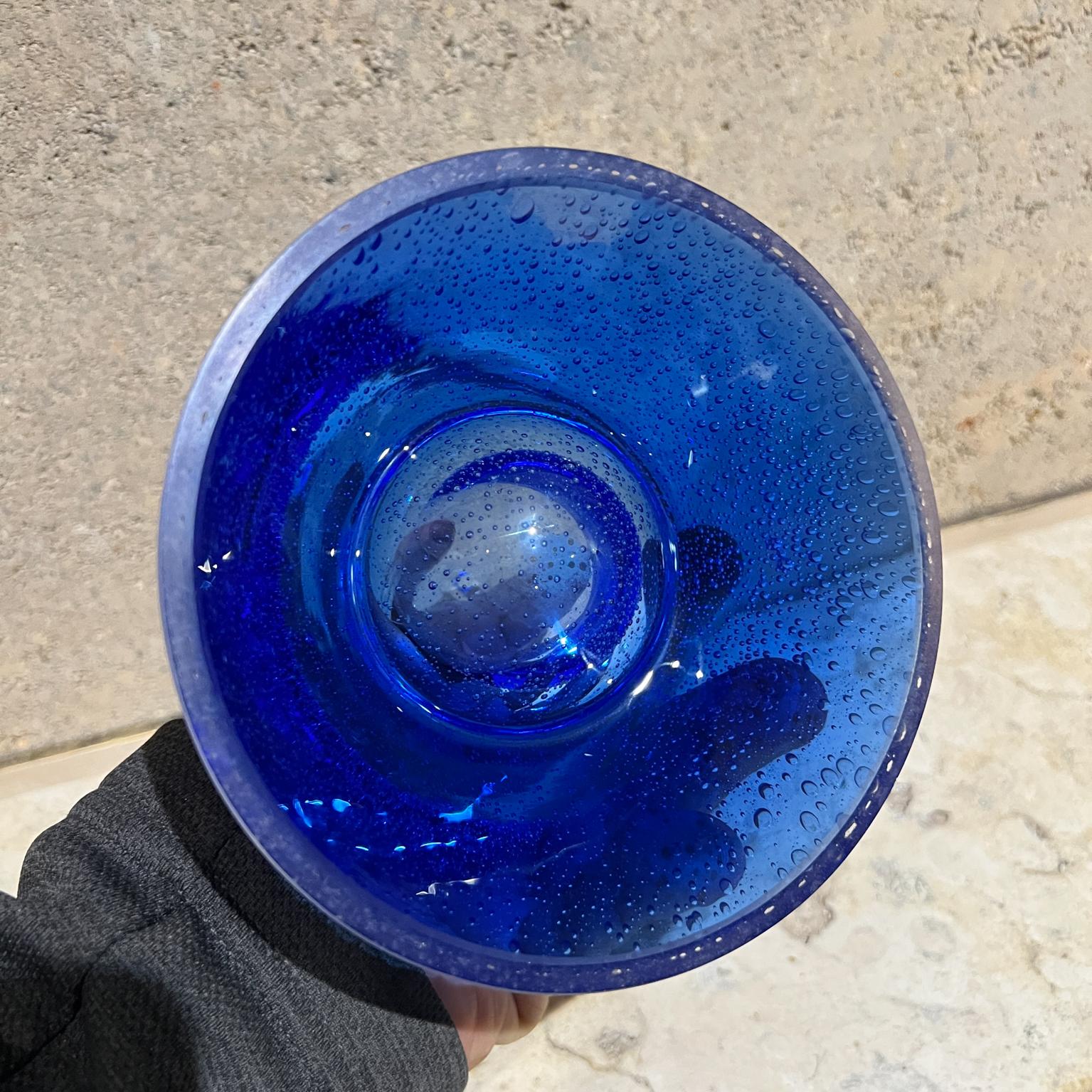 1970s Handmade Art Glass Blue Vase Poland For Sale 1