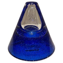 1970s Handmade Art Glass Blue Vase Poland