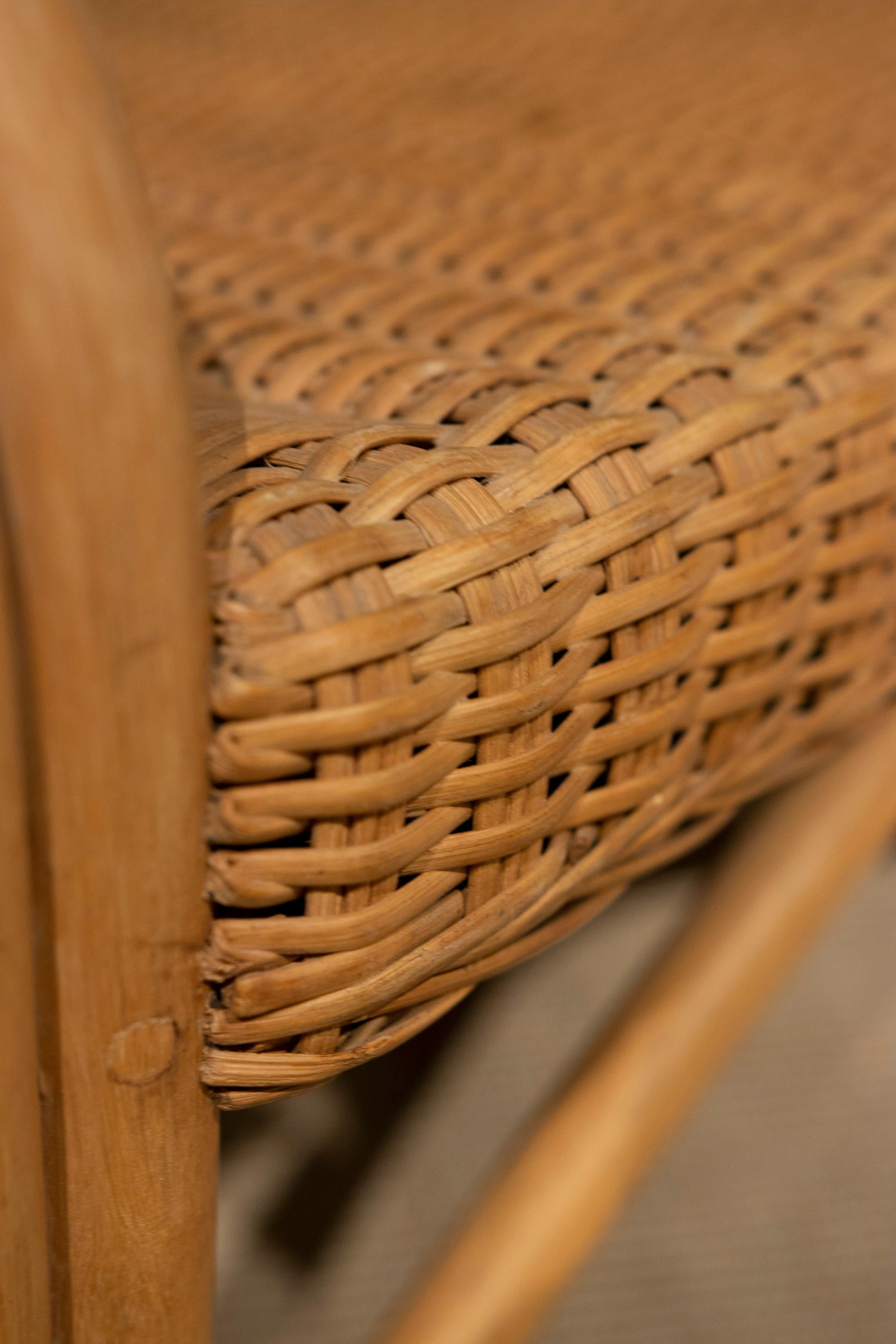 1970s Handmade Bamboo and Wicker Bench For Sale 8