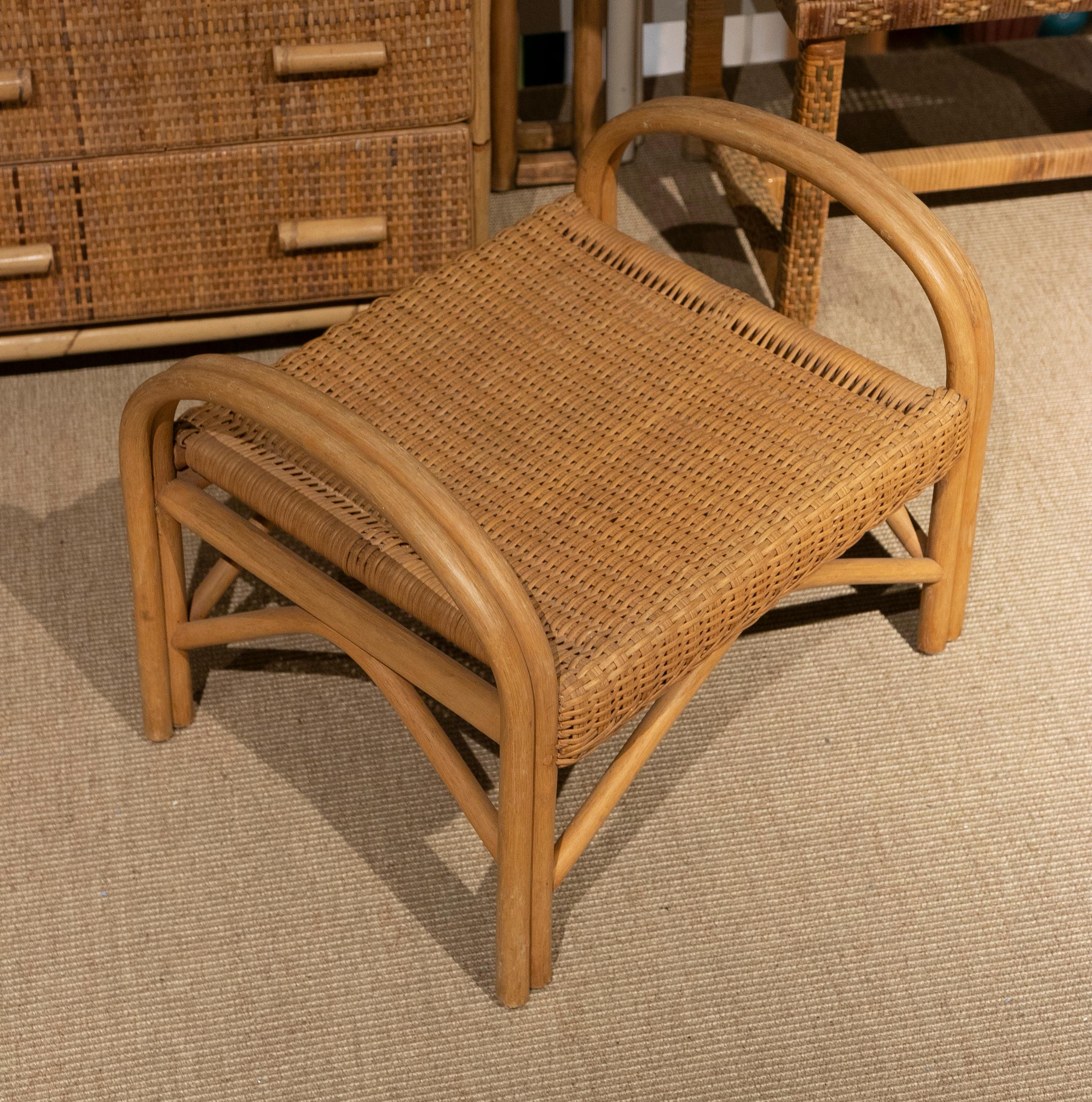 1970s Handmade Bamboo and Wicker Bench For Sale 9